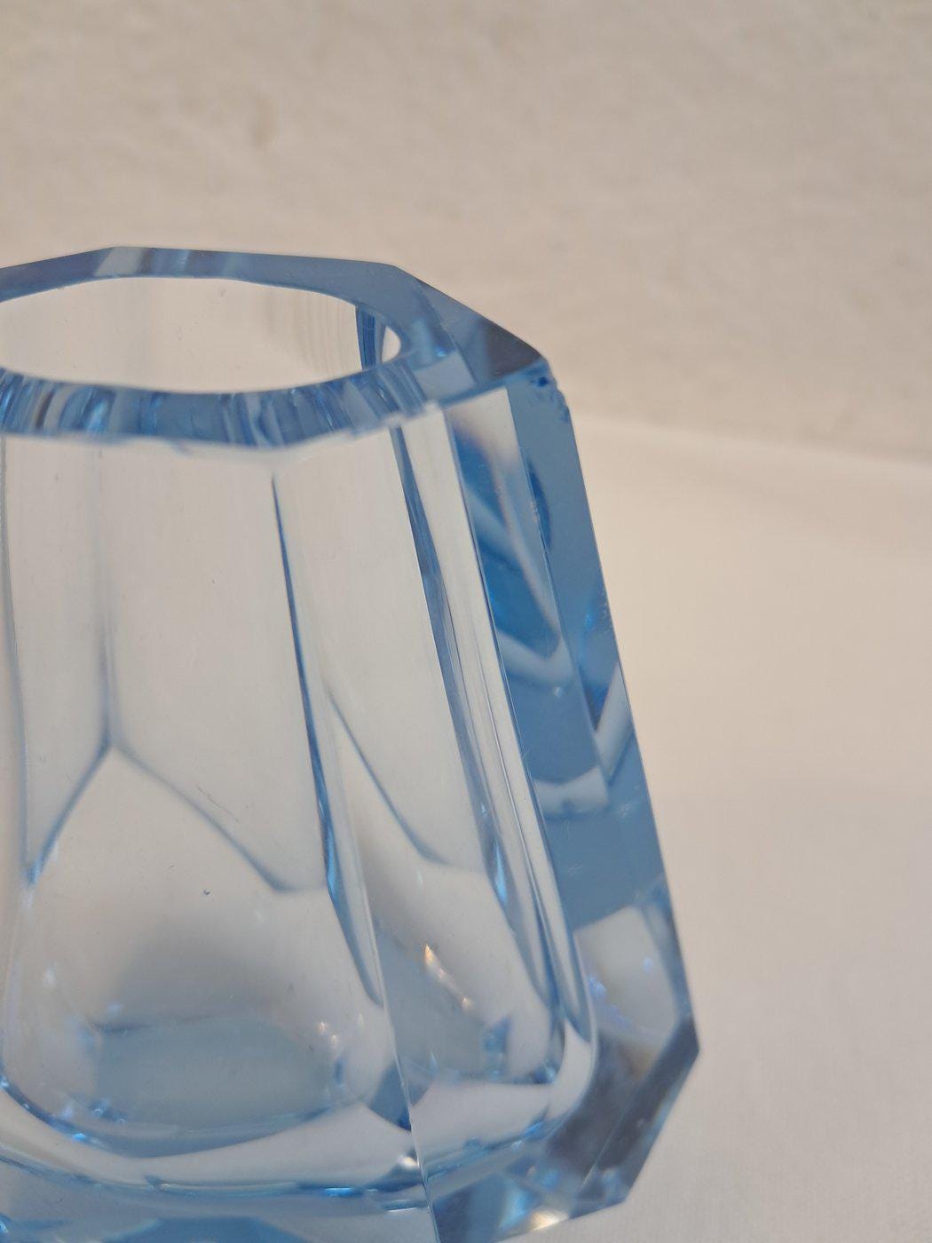 Vaso Art Deco Anni '30 in Cristallo Celeste 10x8,5x5 cm (4"x3,3"x2") Vintage raro da collezione