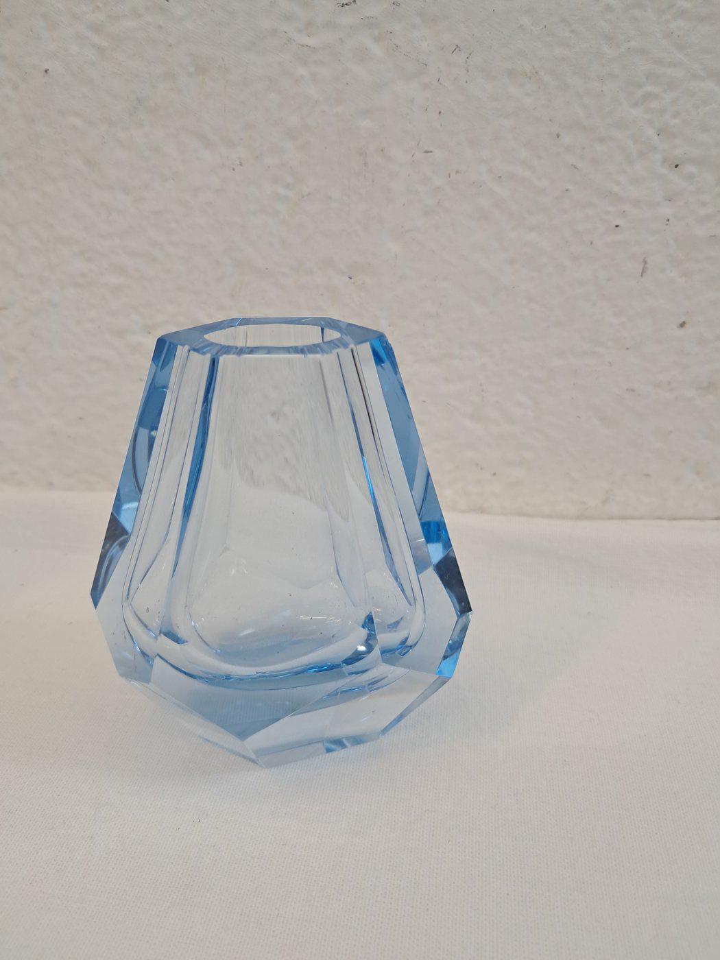 Vaso Art Deco Anni '30 in Cristallo Celeste 10x8,5x5 cm (4"x3,3"x2") Vintage raro da collezione