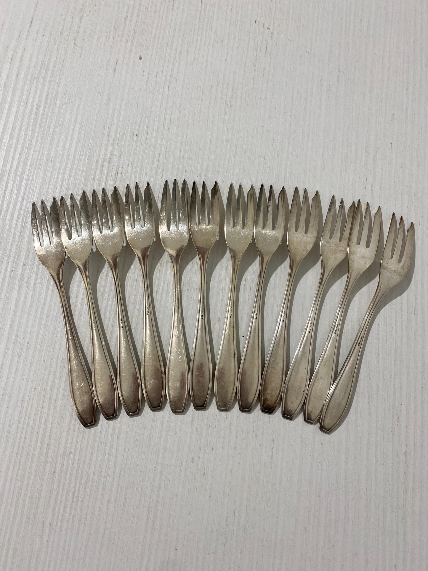 Set di Forchette Vintage da Pesce in Argento Placcato con Punzone OKA 100 - 15,50 cm