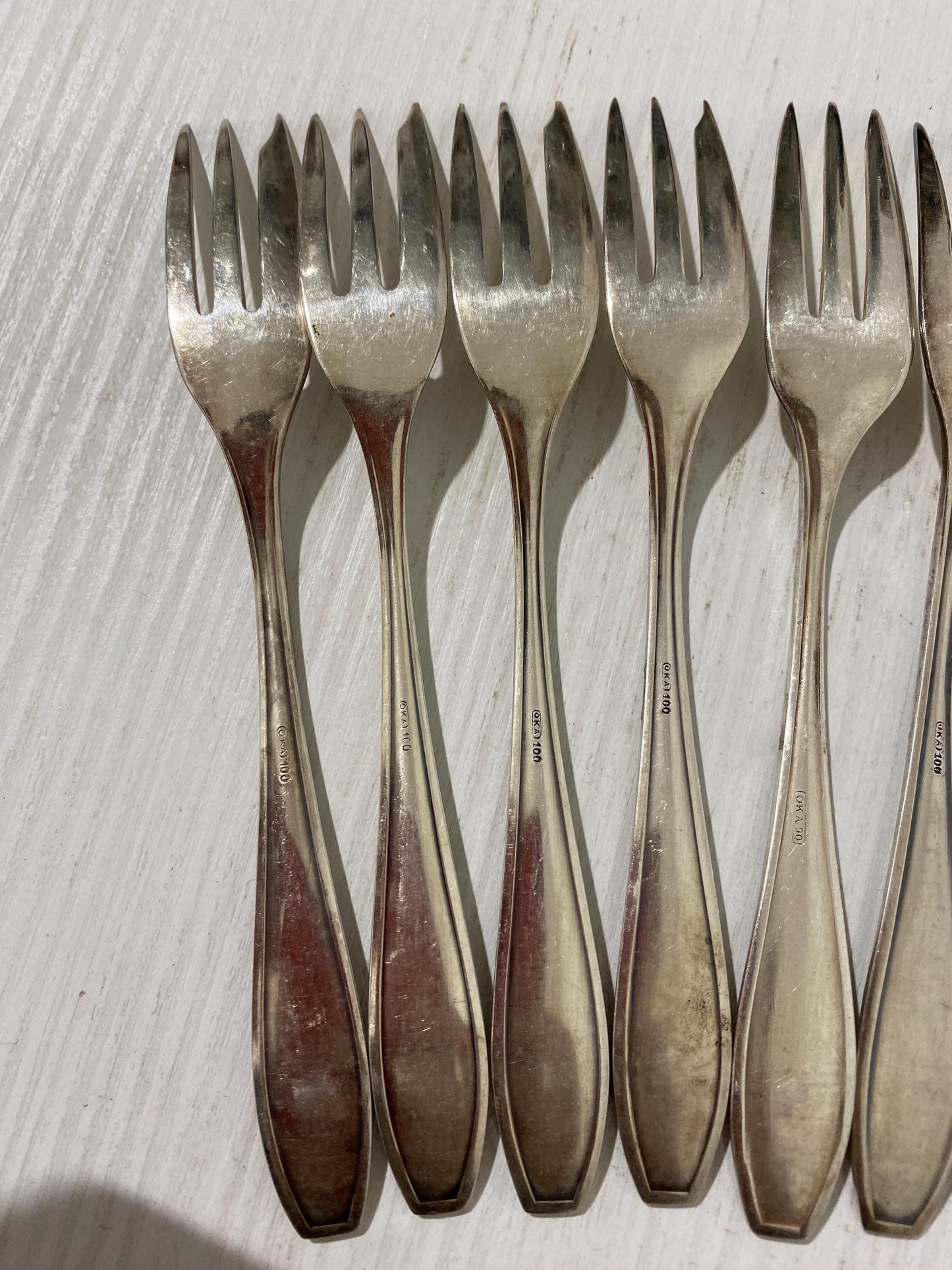 Set di Forchette Vintage da Pesce in Argento Placcato con Punzone OKA 100 - 15,50 cm