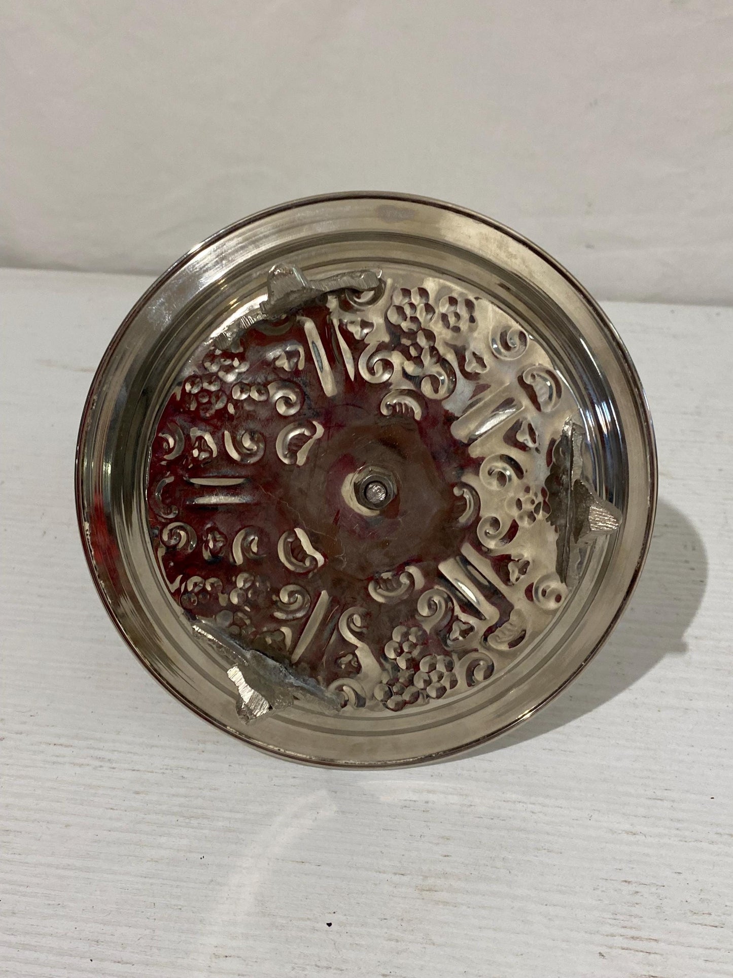Bruciatore di Incenso in Metallo Argentato con Coperchio Apribile - Origini Marocco, 20x17 cm