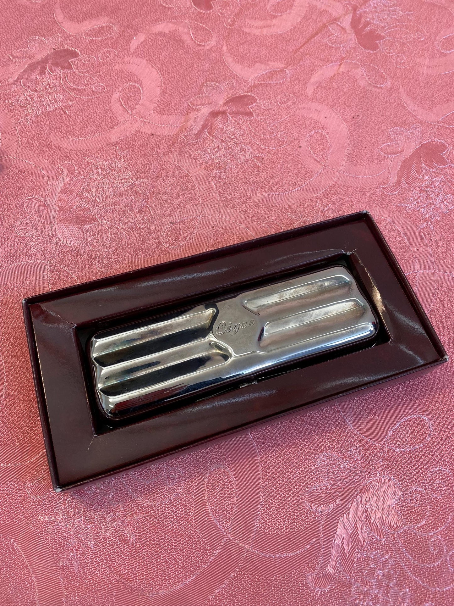 Antico Portasigari Raro Placcato Argento con Tagliasigari in Argento 925 - Elegante da Collezione