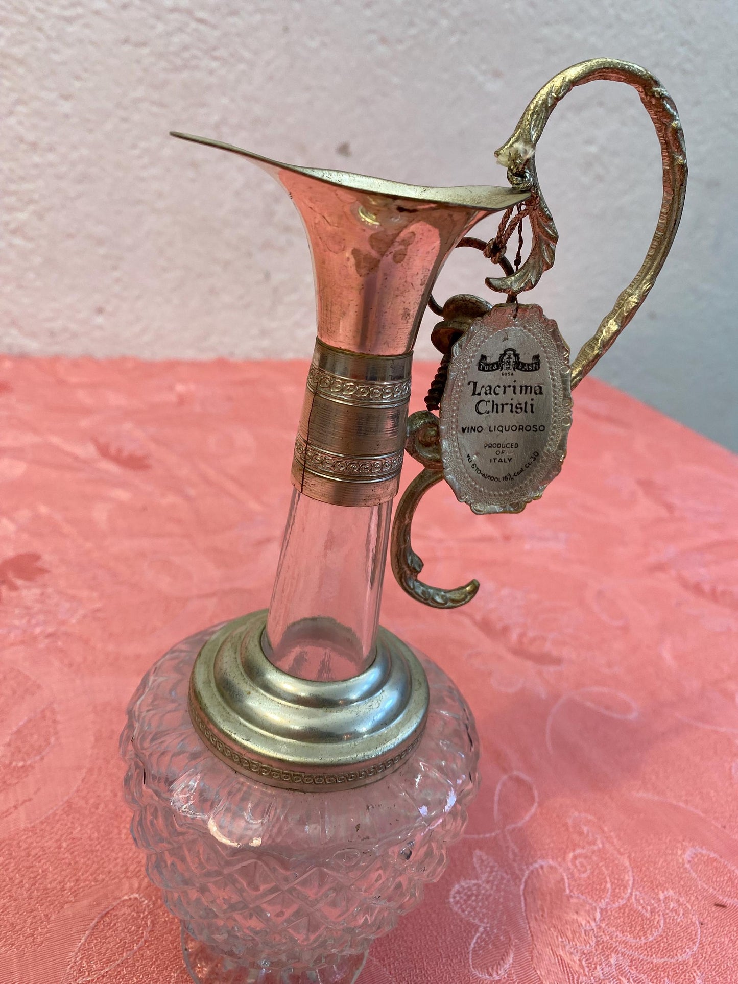 Vintage Lacrima Christi Crystal Decanter with Silver-Plated Handle - 25x11x8 cm