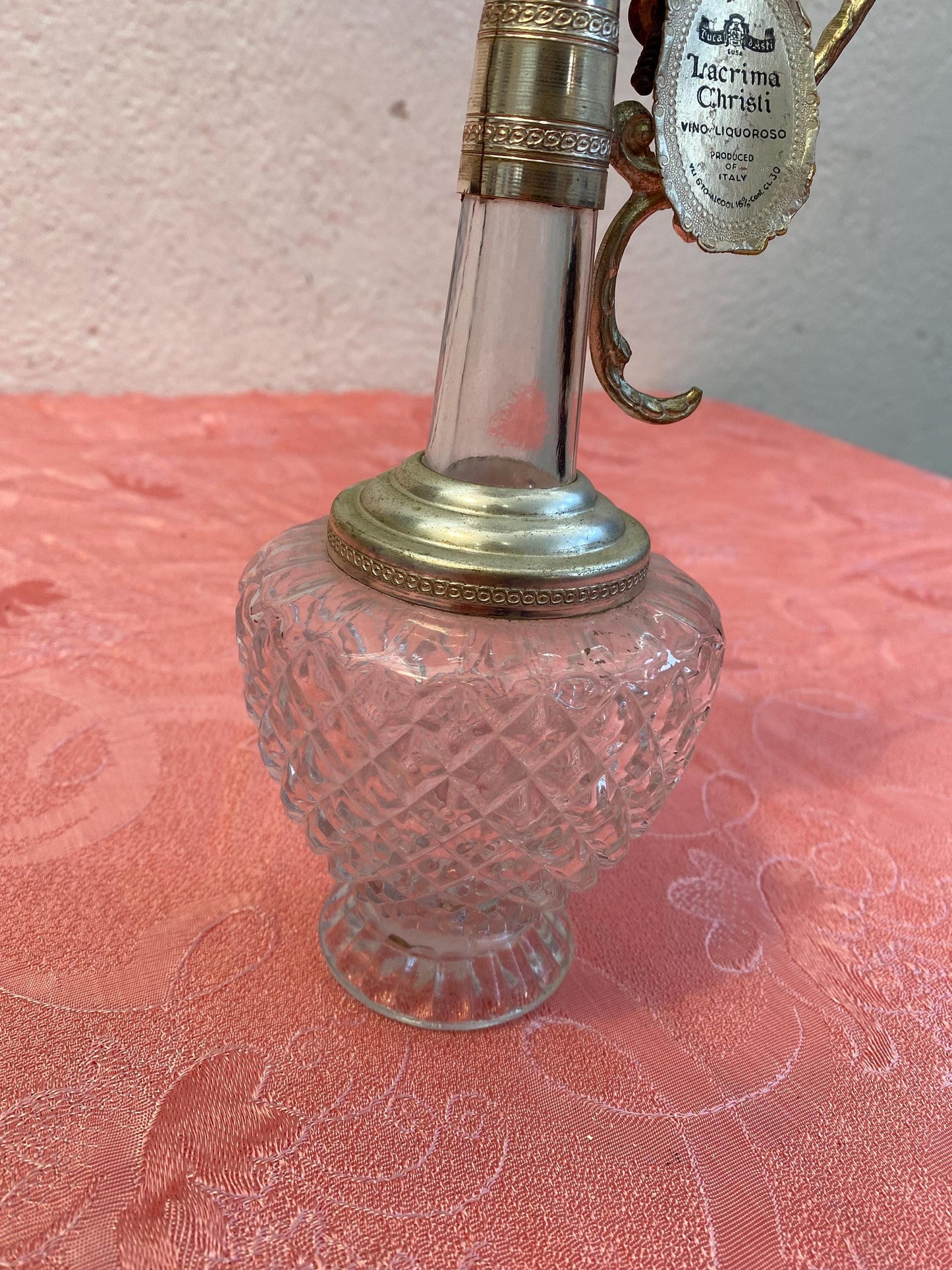 Vintage Lacrima Christi Crystal Decanter with Silver-Plated Handle - 25x11x8 cm