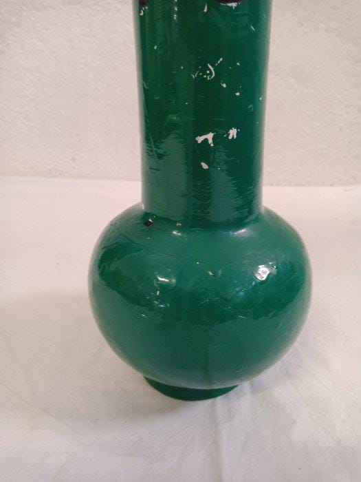Vaso Vintage in Terracotta Smaltata Verde Dipinto a Mano - 31x13x13 cm