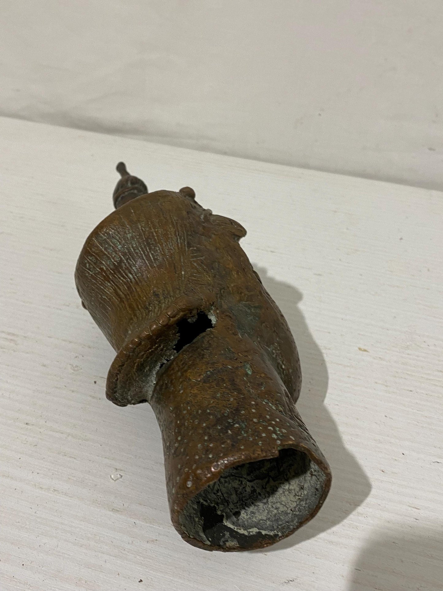 Testa Cerimoniale Yoruba in Bronzo Vintage - Arte Tribale Africana - 24,5x10x8 cm