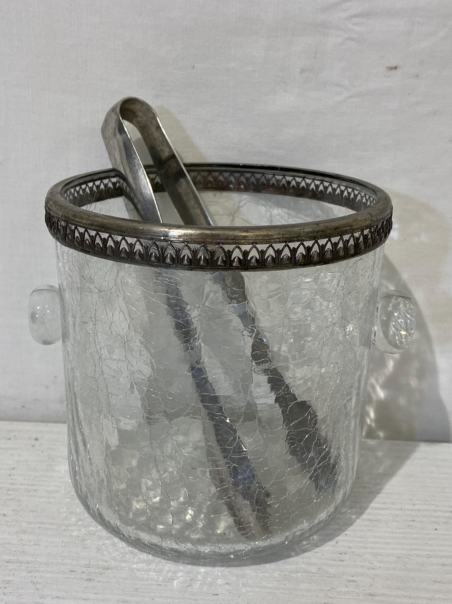 Secchiello per Ghiaccio Mid-Century Italiano Placcato Argento con Pinza - Elegante Design Vintage - 12,5x12,5 cm (4.9"x4.9")
