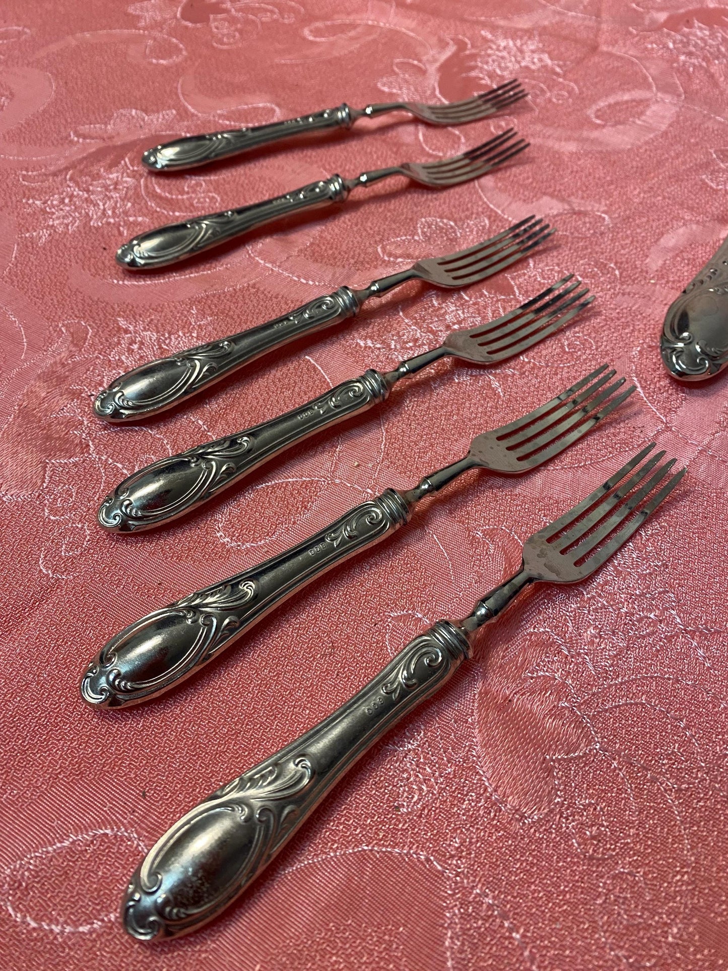 Servizio da dolce vintage in argento 800 placcato, posate con coltello e spatola in stile barocco con scatola originale come nuove originali