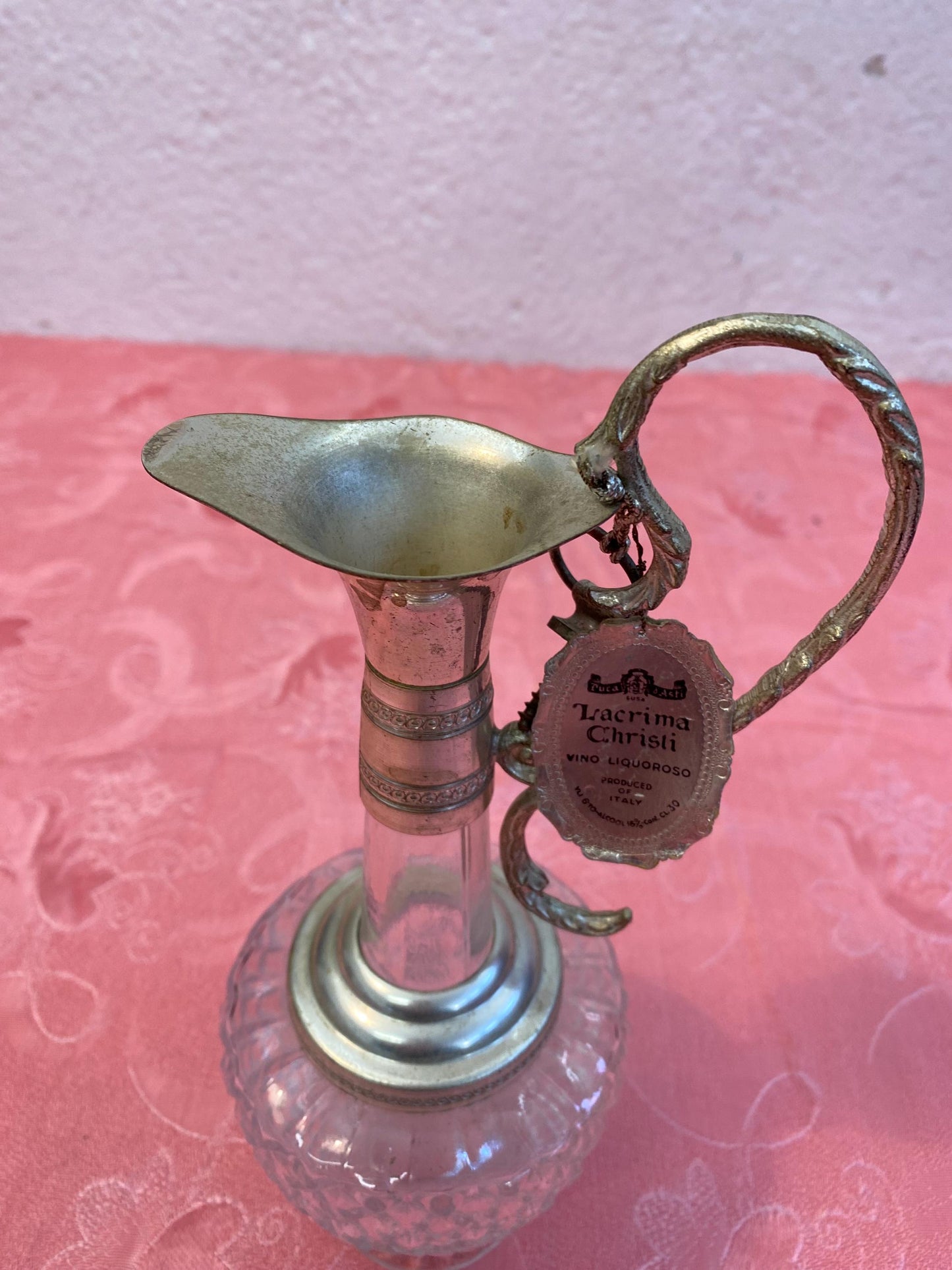 Vintage Lacrima Christi Crystal Decanter with Silver-Plated Handle - 25x11x8 cm