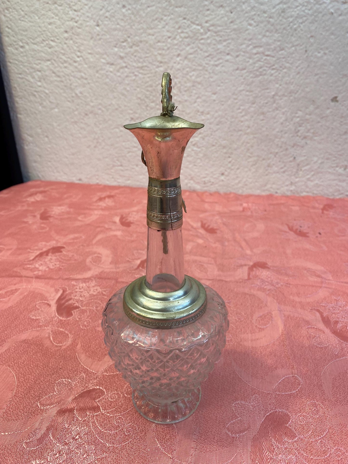 Vintage Lacrima Christi Crystal Decanter with Silver-Plated Handle - 25x11x8 cm