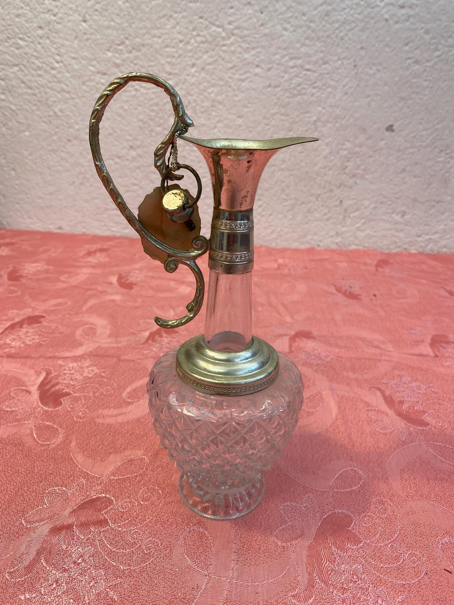 Vintage Lacrima Christi Crystal Decanter with Silver-Plated Handle - 25x11x8 cm