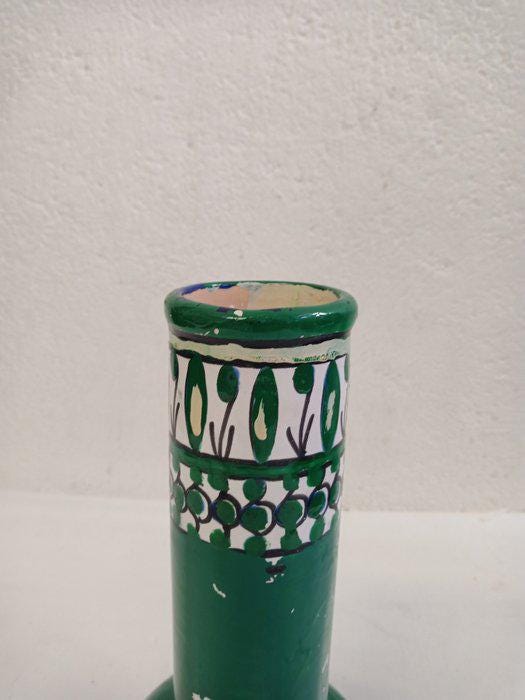 Vaso Vintage in Terracotta Smaltata Verde Dipinto a Mano - 31x13x13 cm