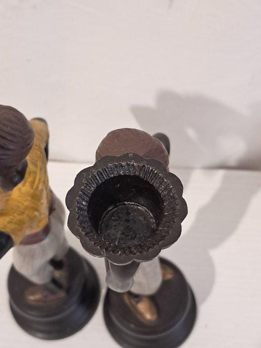 Coppia di Candelabri Vintage - Statuette in Stile Colonial - 25,5x11x7 cm