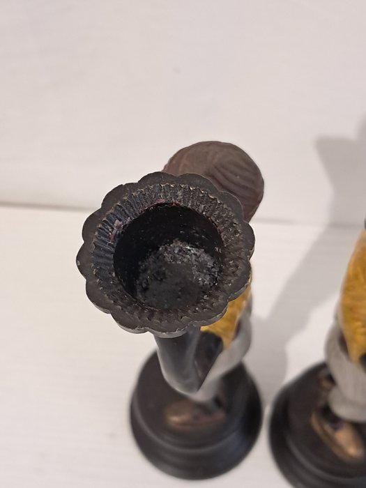 Coppia di Candelabri Vintage - Statuette in Stile Colonial - 25,5x11x7 cm