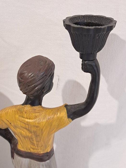 Coppia di Candelabri Vintage - Statuette in Stile Colonial - 25,5x11x7 cm