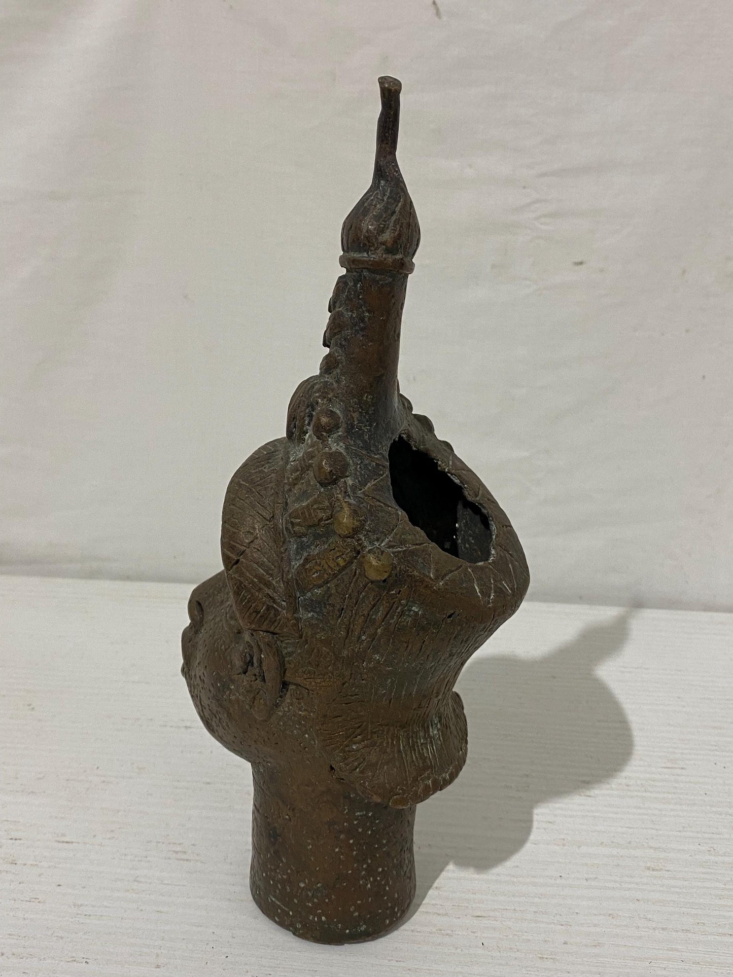 Testa Cerimoniale Yoruba in Bronzo Vintage - Arte Tribale Africana - 24,5x10x8 cm