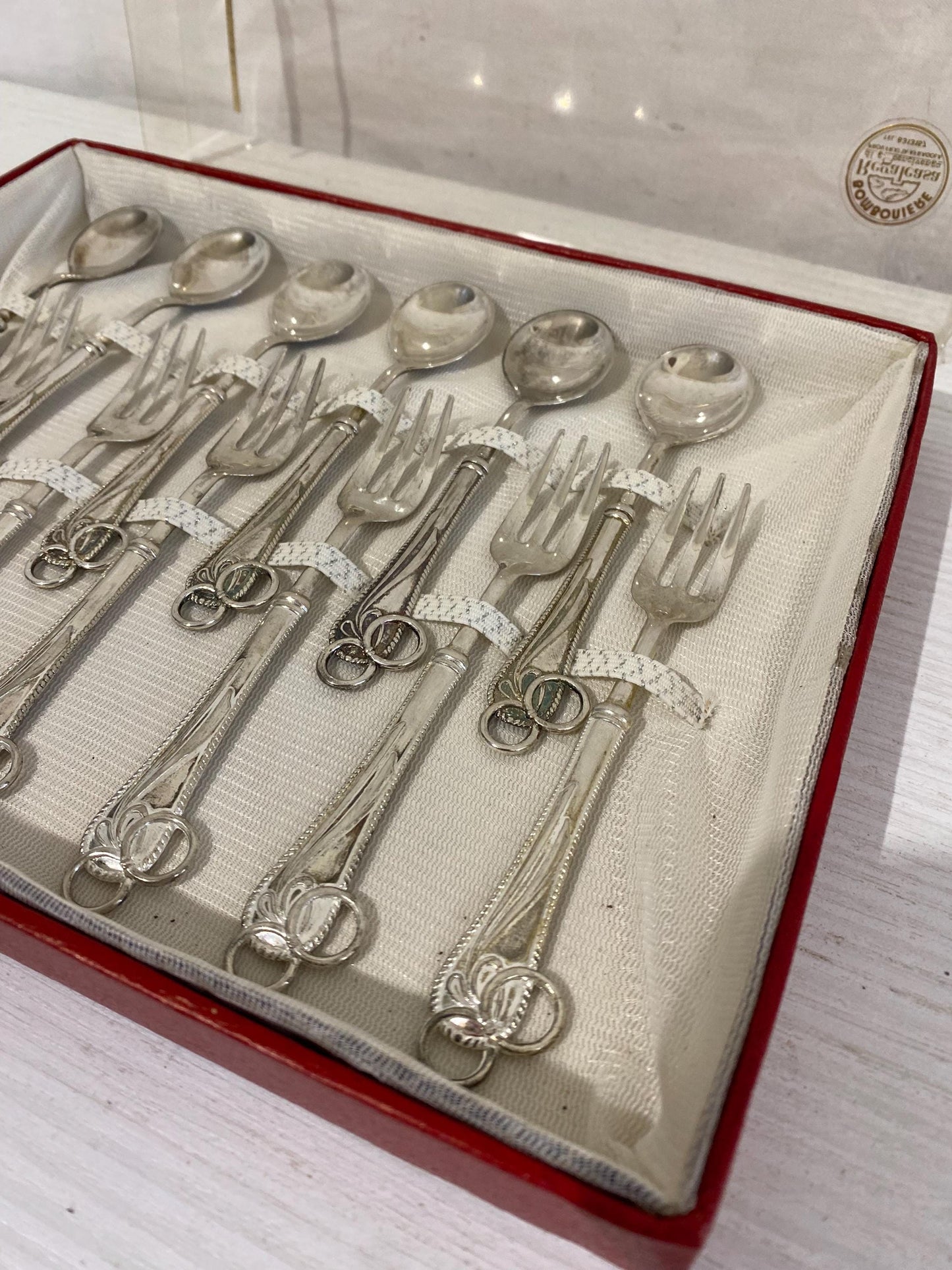 Set Vintage di 12 Posate da Dessert in Argento Placcato - 6 Cucchiaini e 6 Forchettine
