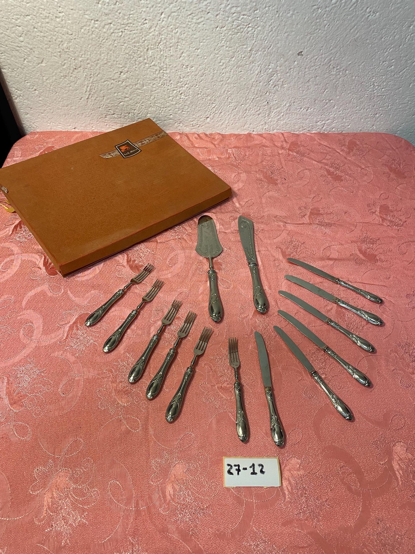 Servizio da dolce vintage in argento 800 placcato, posate con coltello e spatola in stile barocco con scatola originale come nuove originali