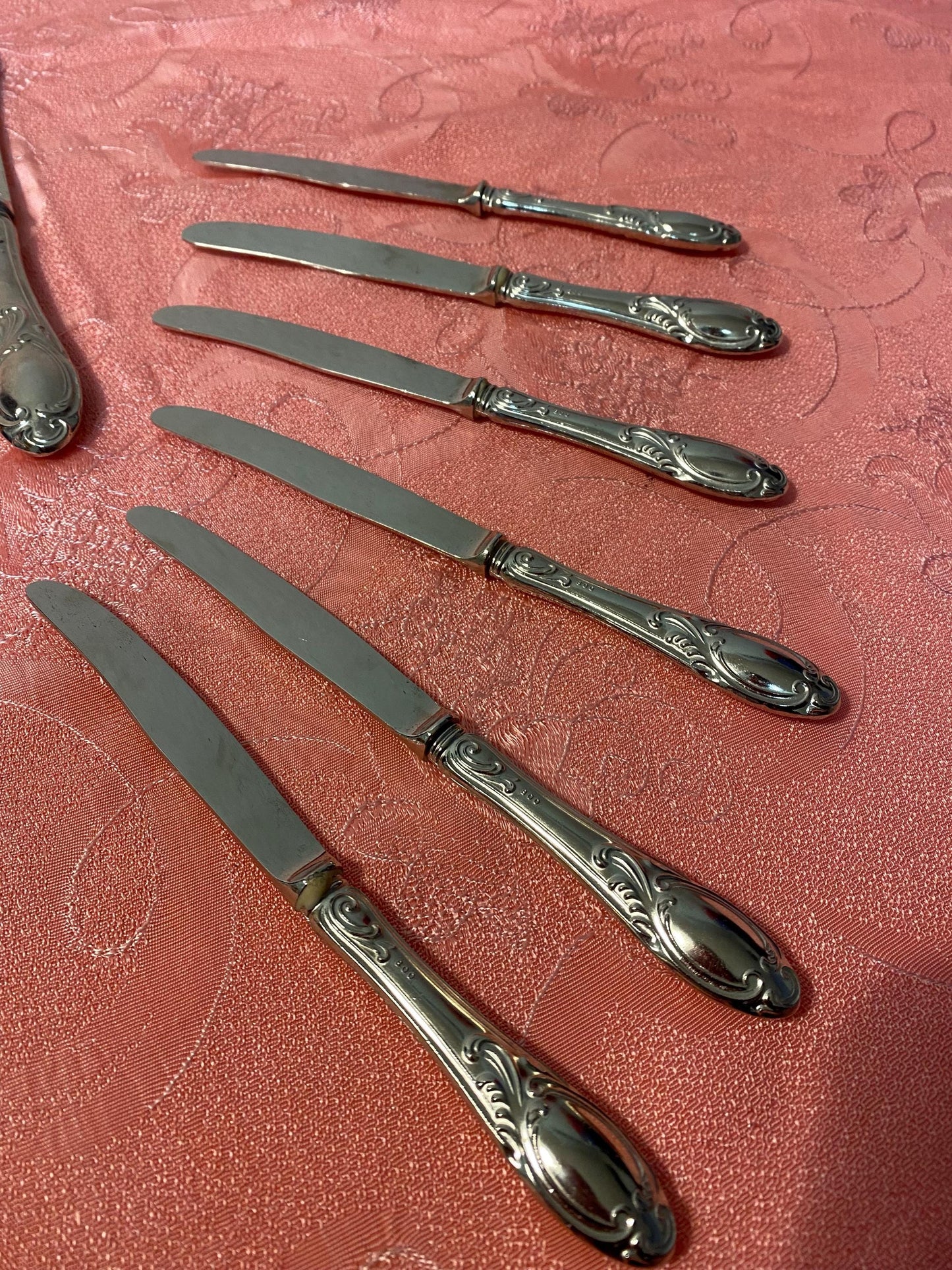 Servizio da dolce vintage in argento 800 placcato, posate con coltello e spatola in stile barocco con scatola originale come nuove originali