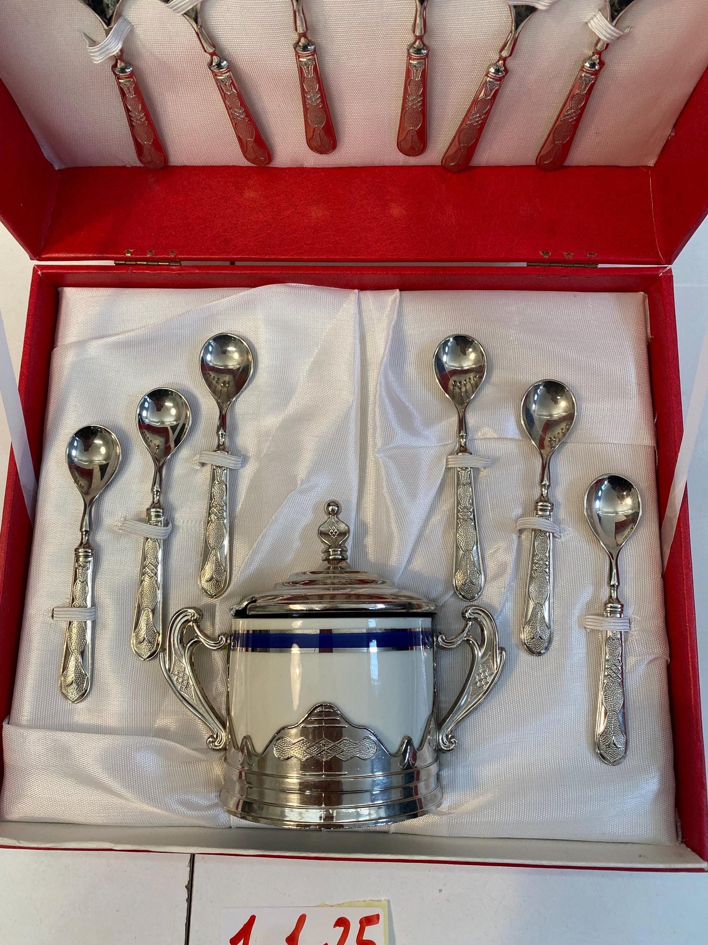 Set di Cucchiaini e Zuccheriera in Argento 800 Placcato con Scatola Originale - Eleganza Vintage