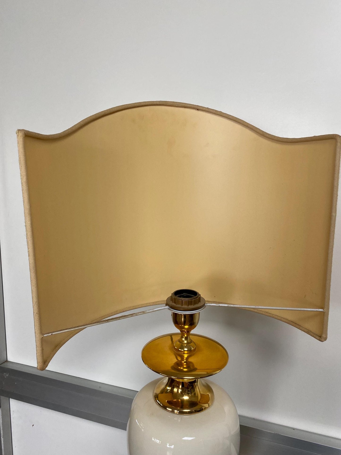 Base lampada vintage anni '70 in ceramica bianca effetto oro | 56x16 cm solo base | ideale per arredamento rétro, shabby o classico