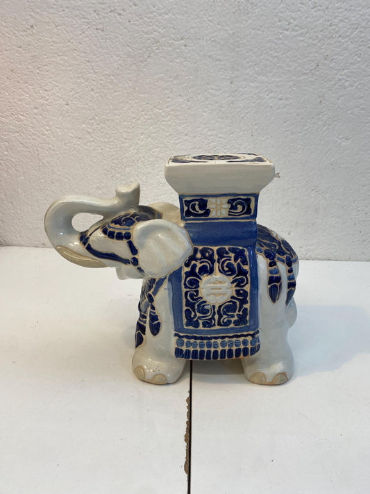 Porta vaso elefante vintage in ceramica blu e bianca 28x33x14 cm  decorazione orientale per casa, stile chinoiserie rétro