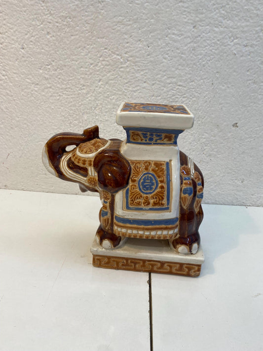 Porta vaso elefante vintage in ceramica marrone e avorio 26x28x13 cm  decorazione asiatica rétro per casa o giardino interno