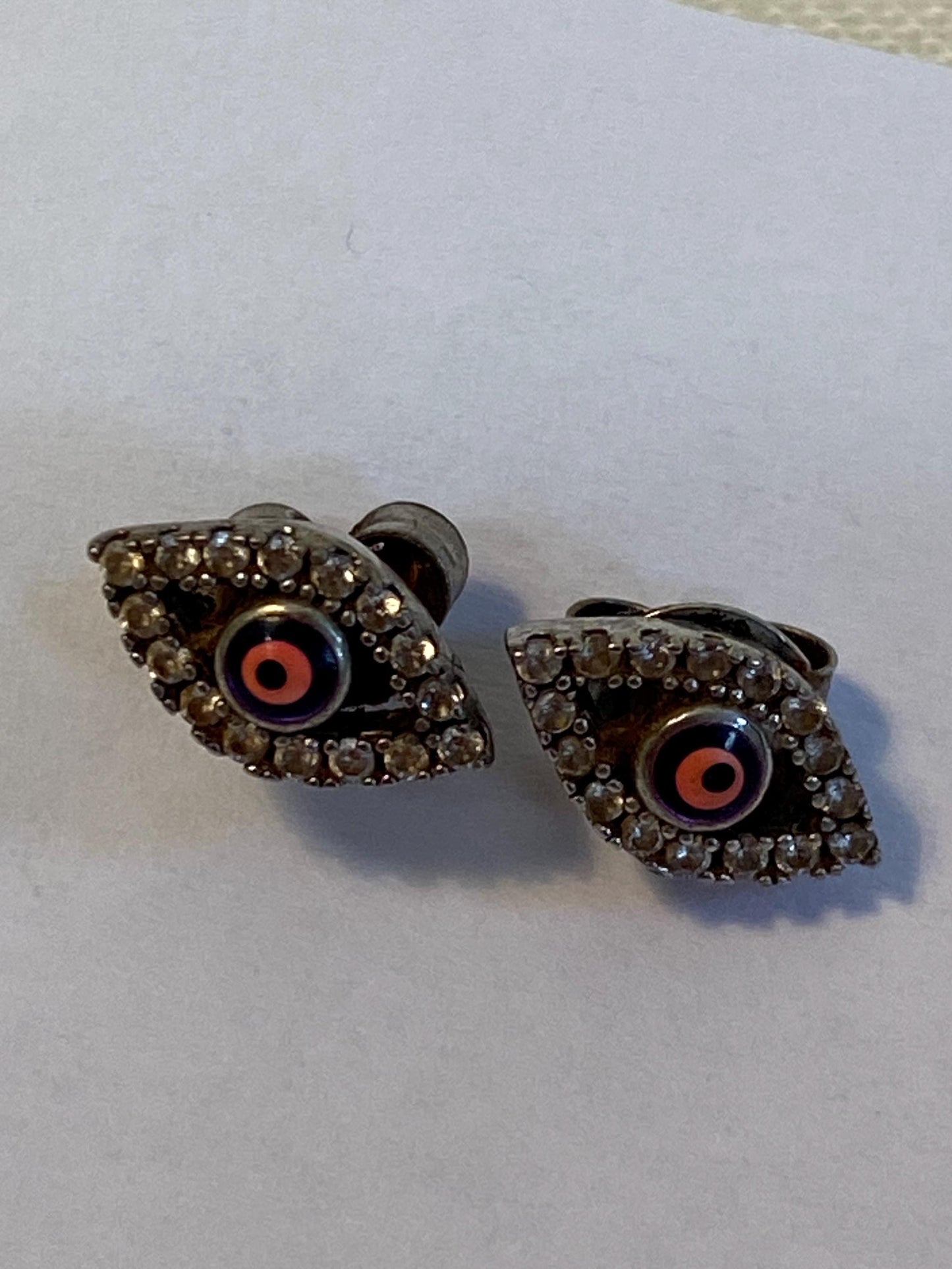 Orecchini a Lobo Occhio Argento 925 con Zirconi Amuleto Protettivo Boho 1,2x1 cm Idea Regalo Portafortuna Donna