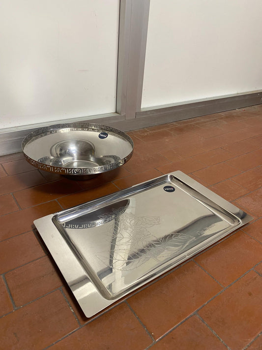 Scodella e Vassoio in Acciaio Marca Vemi - Diametro 28 cm, Misure 40x23,5 cm - Ottime Condizioni - Eleganza per la Tua Casa