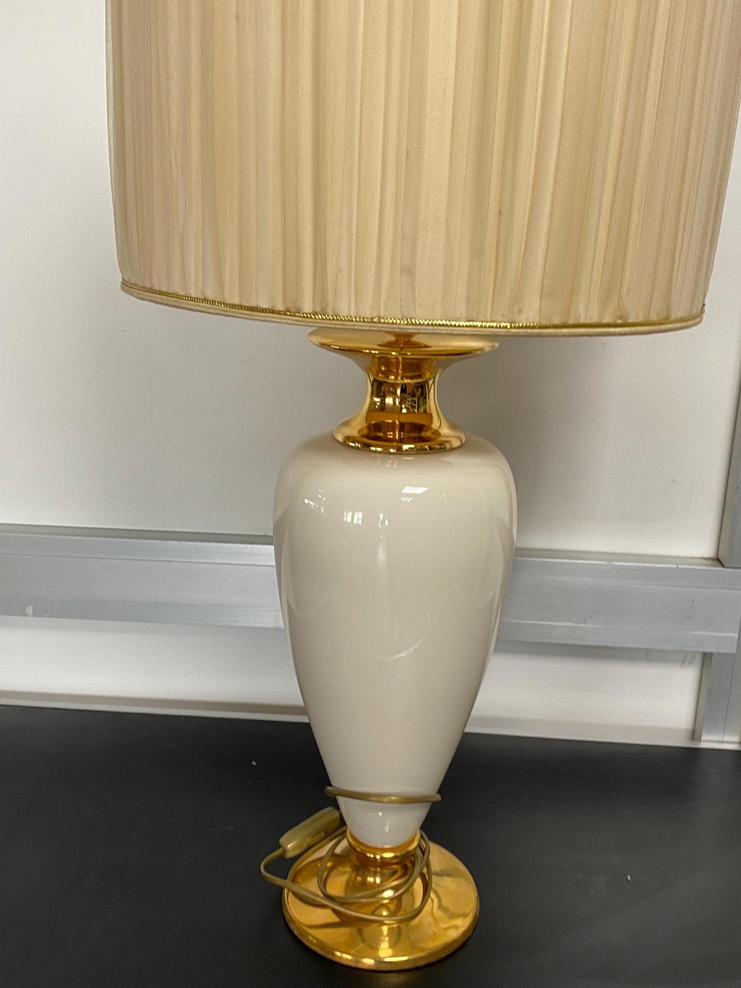 Base lampada vintage anni '70 in ceramica bianca effetto oro | 56x16 cm solo base | ideale per arredamento rétro, shabby o classico