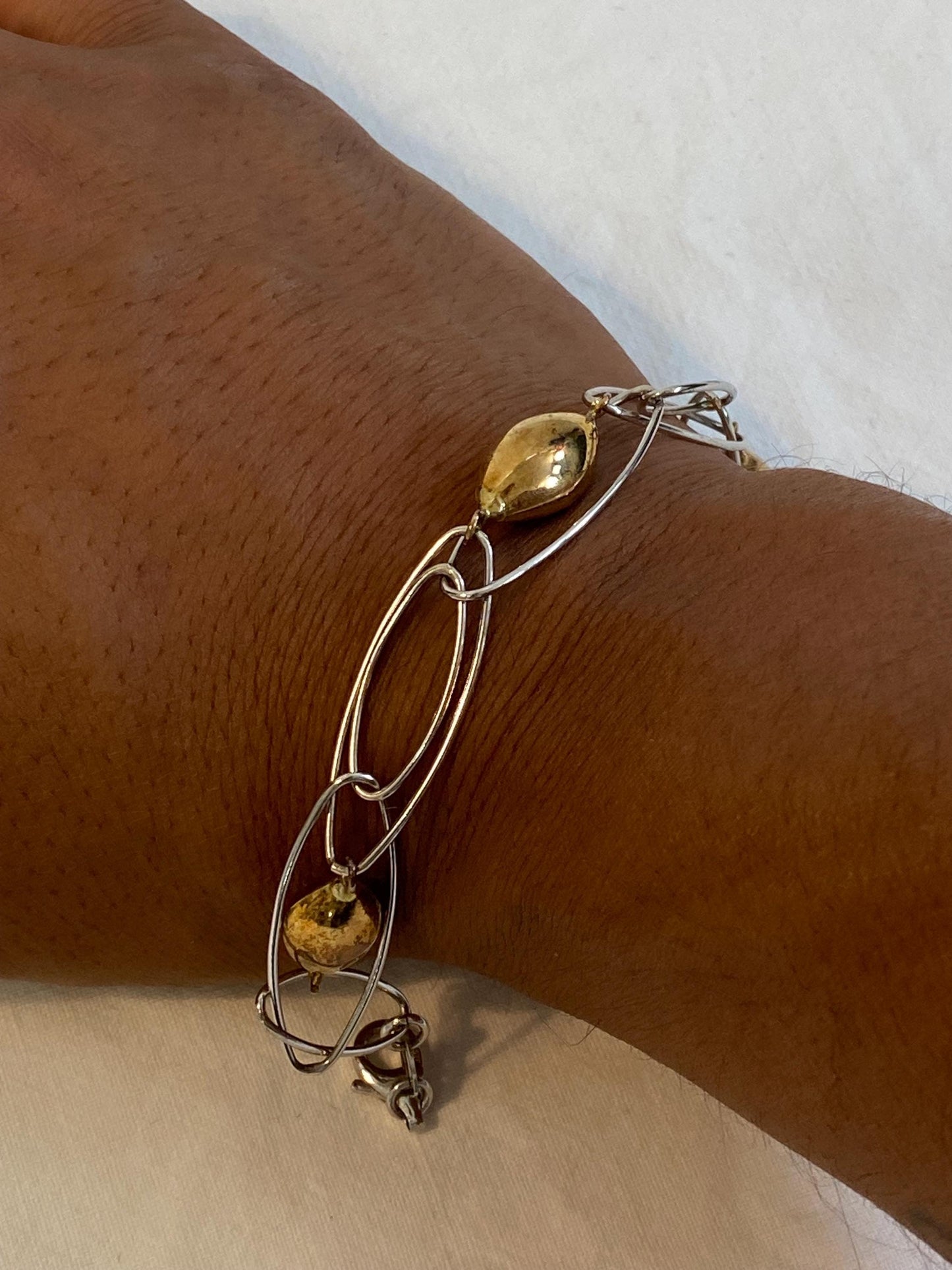 Bracciale Vintage in Argento 925 con Inserti Dorati Design Moderno Artigianale 21 cm, 10 g