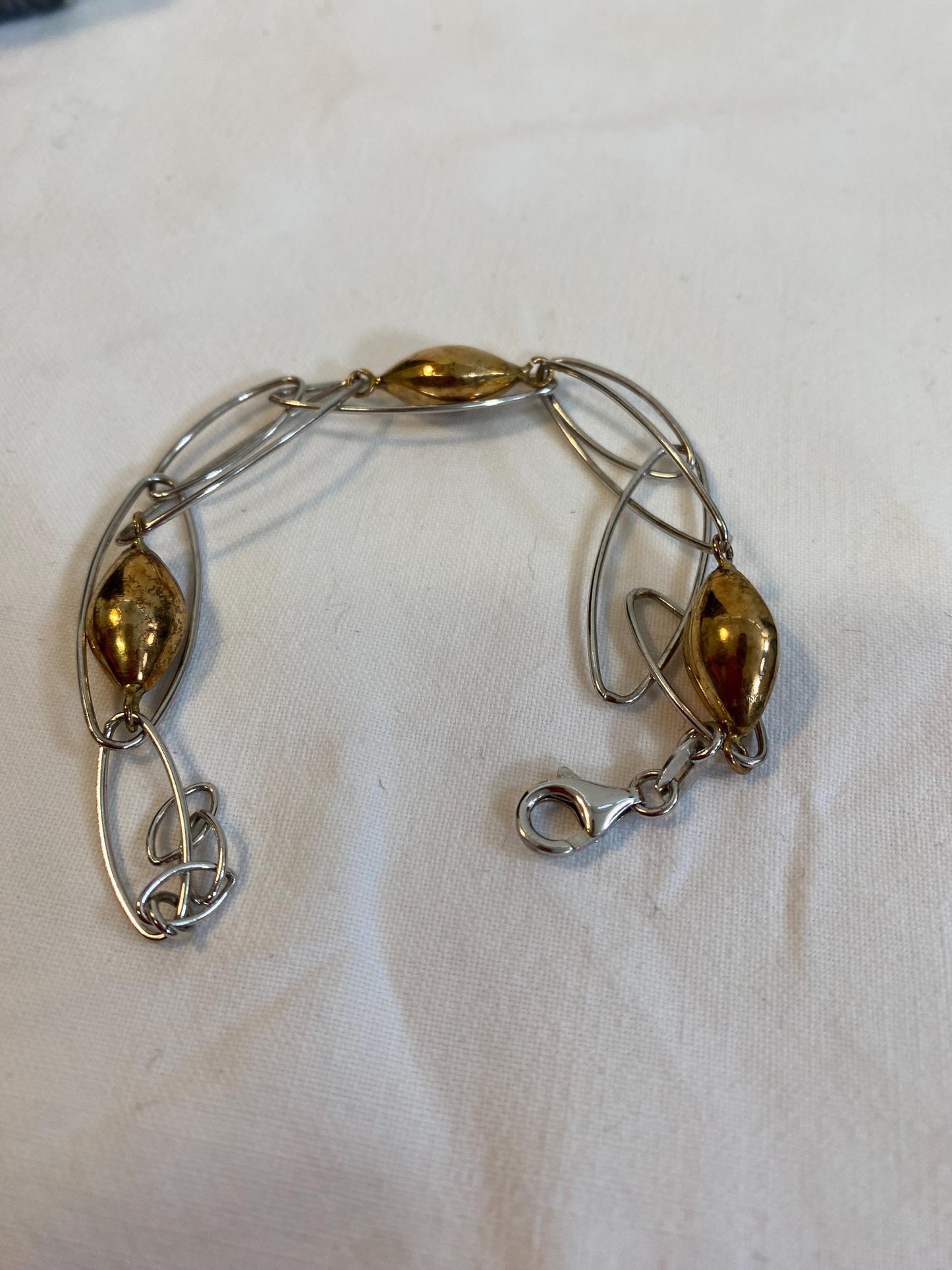 Bracciale Vintage in Argento 925 con Inserti Dorati Design Moderno Artigianale 21 cm, 10 g