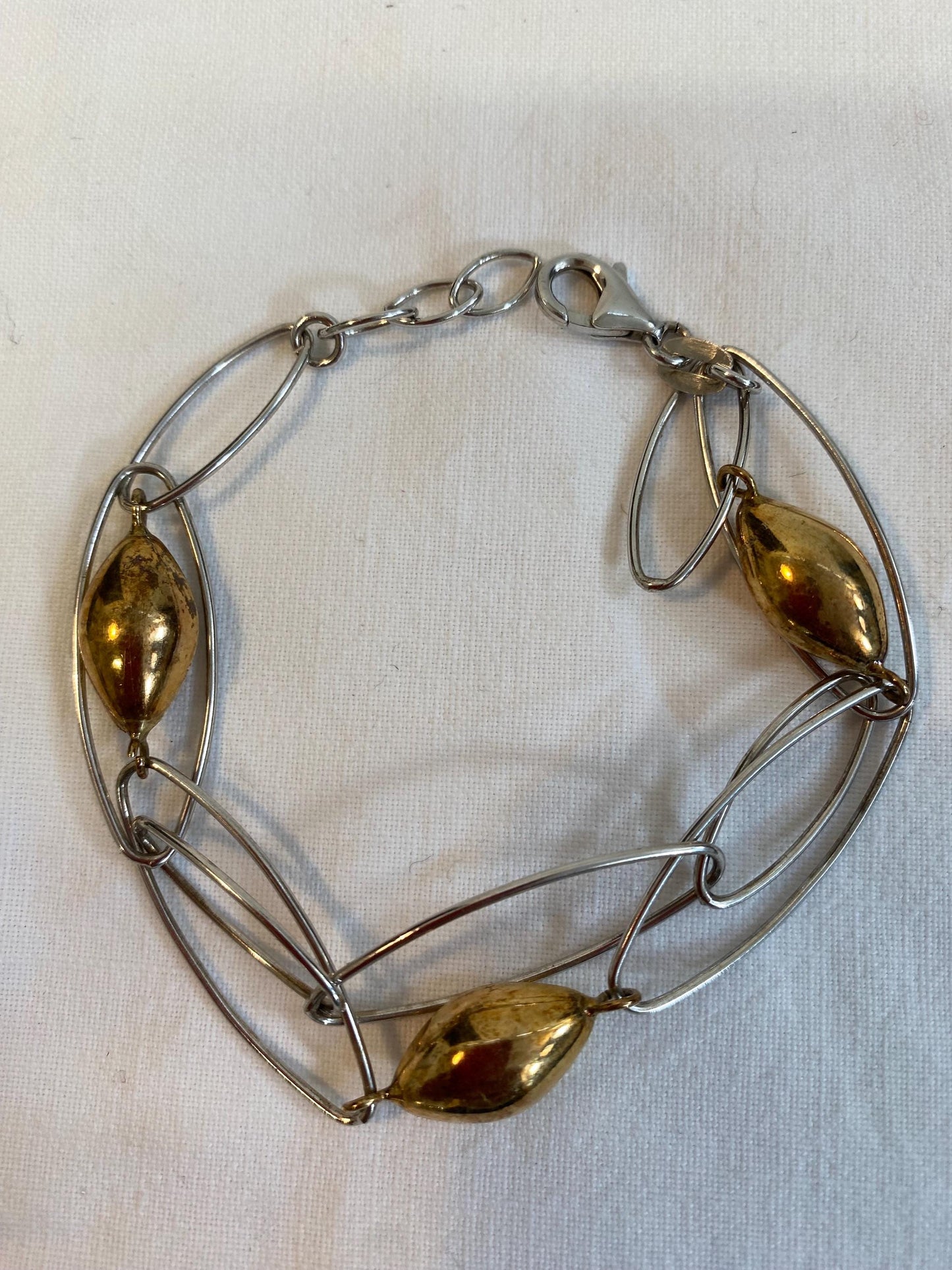 Bracciale Vintage in Argento 925 con Inserti Dorati Design Moderno Artigianale 21 cm, 10 g