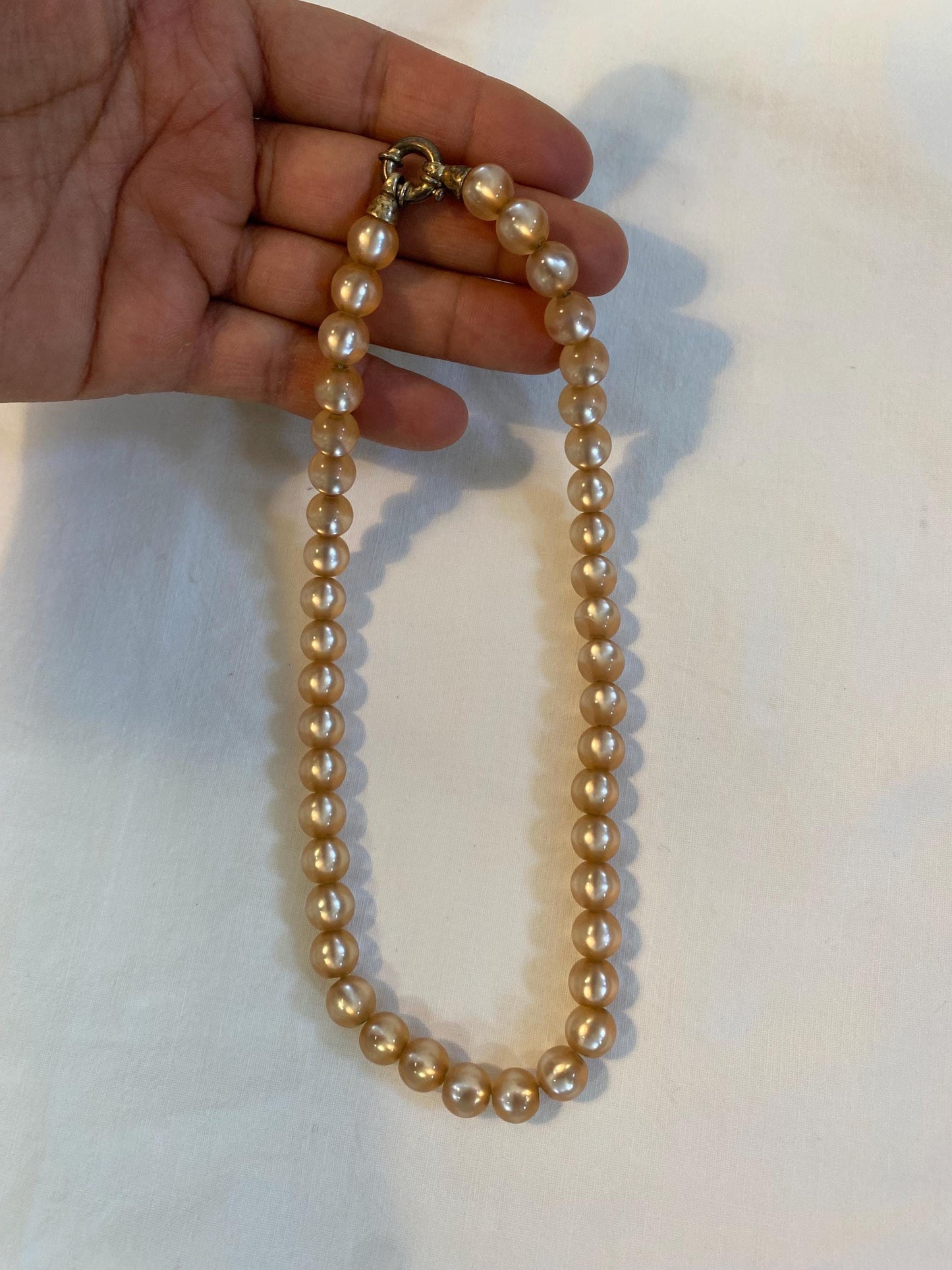 Collana vintage perle sintetiche dorate 20 cm con chiusura in argento 925 gioiello rétro elegante anni '50 idea regalo raffinata