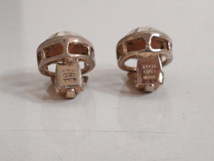 Orecchini vintage a clip in argento 925 con cristallo sfaccettato anni '50 made in Italy, 7,65 g