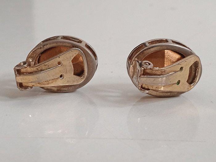 Orecchini vintage a clip in argento 925 con cristallo sfaccettato anni '50 made in Italy, 7,65 g