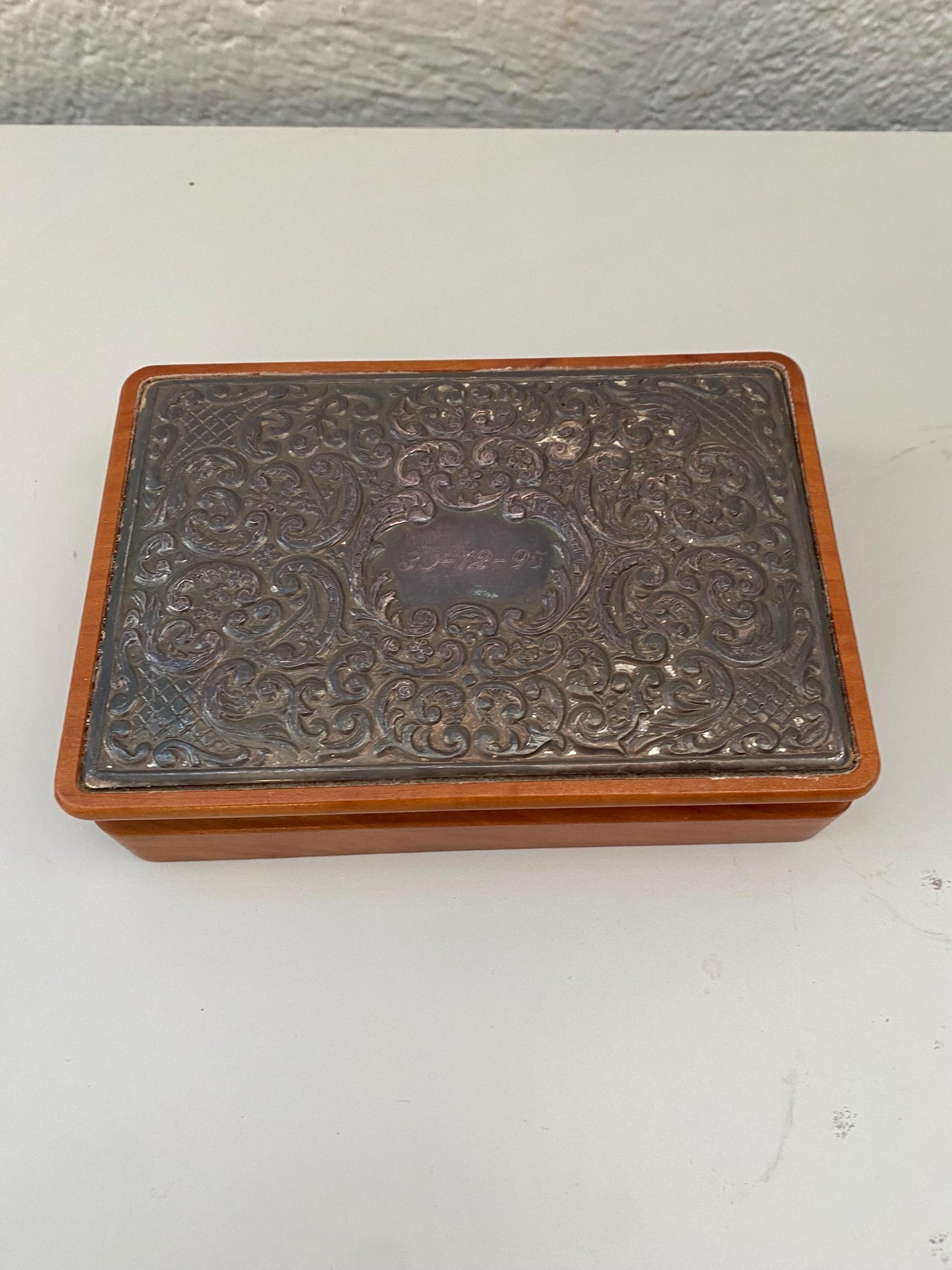 Scatola vintage in radica 17x11x4 cm con coperchio in argento 925 inciso B.F. 78 Elegante porta gioie o svuota tasche