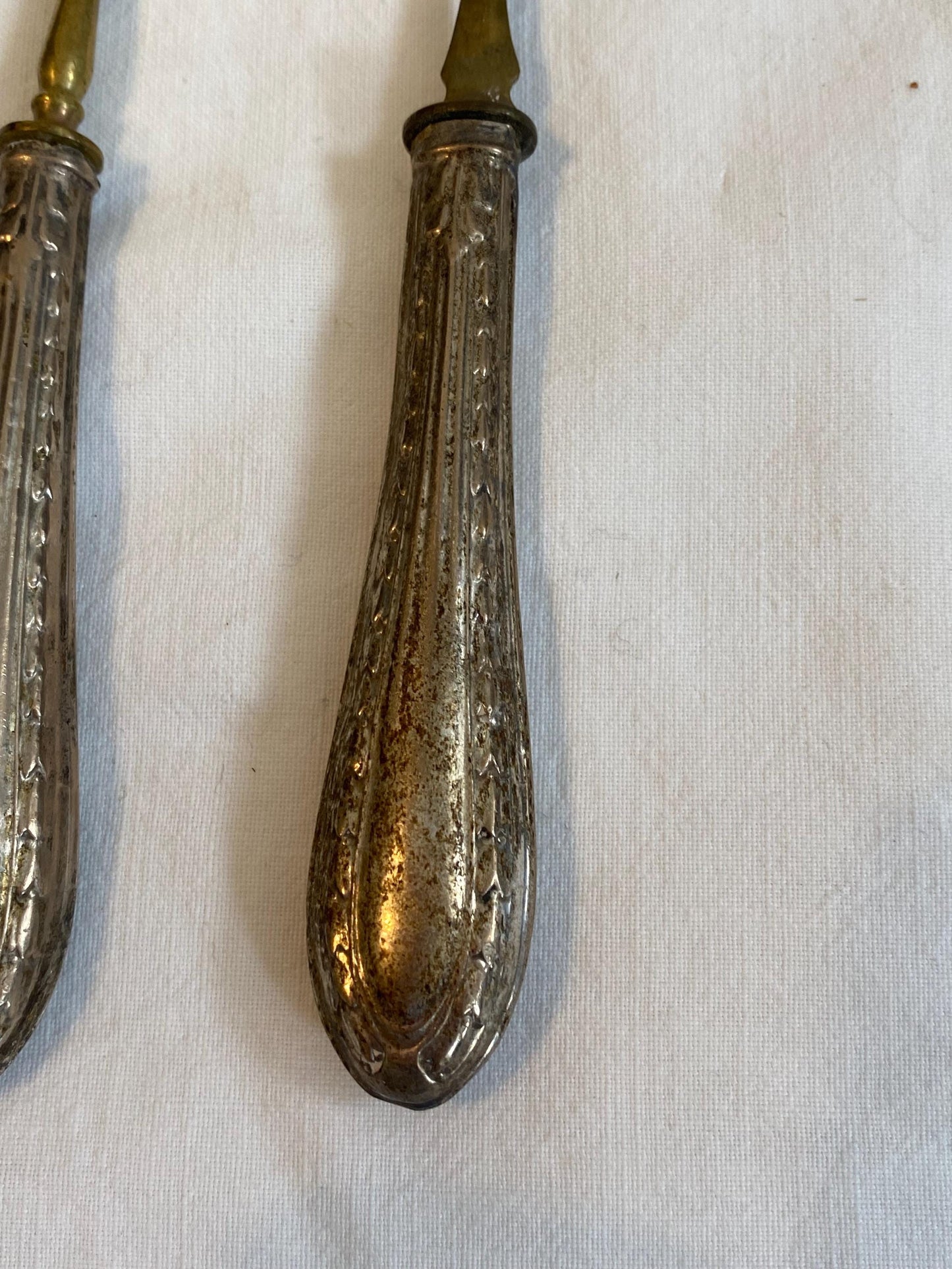 Set Posate Bambino Vintage in Ottone e Manico Cesellato Coltello Cucchiaio Forchetta Stile Epoca Rétro