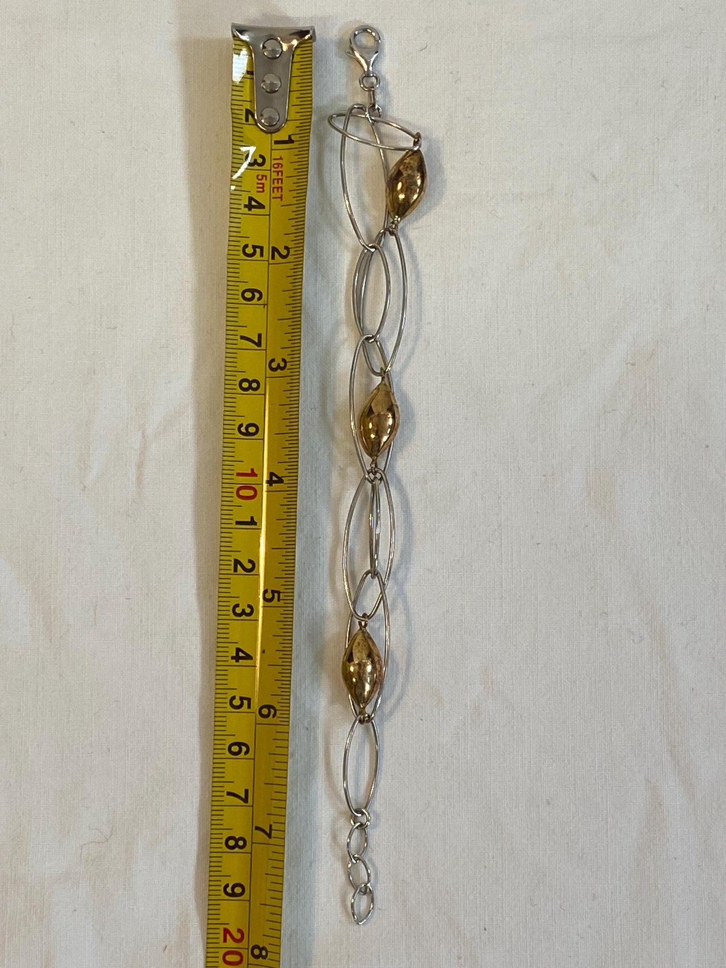 Bracciale Vintage in Argento 925 con Inserti Dorati Design Moderno Artigianale 21 cm, 10 g
