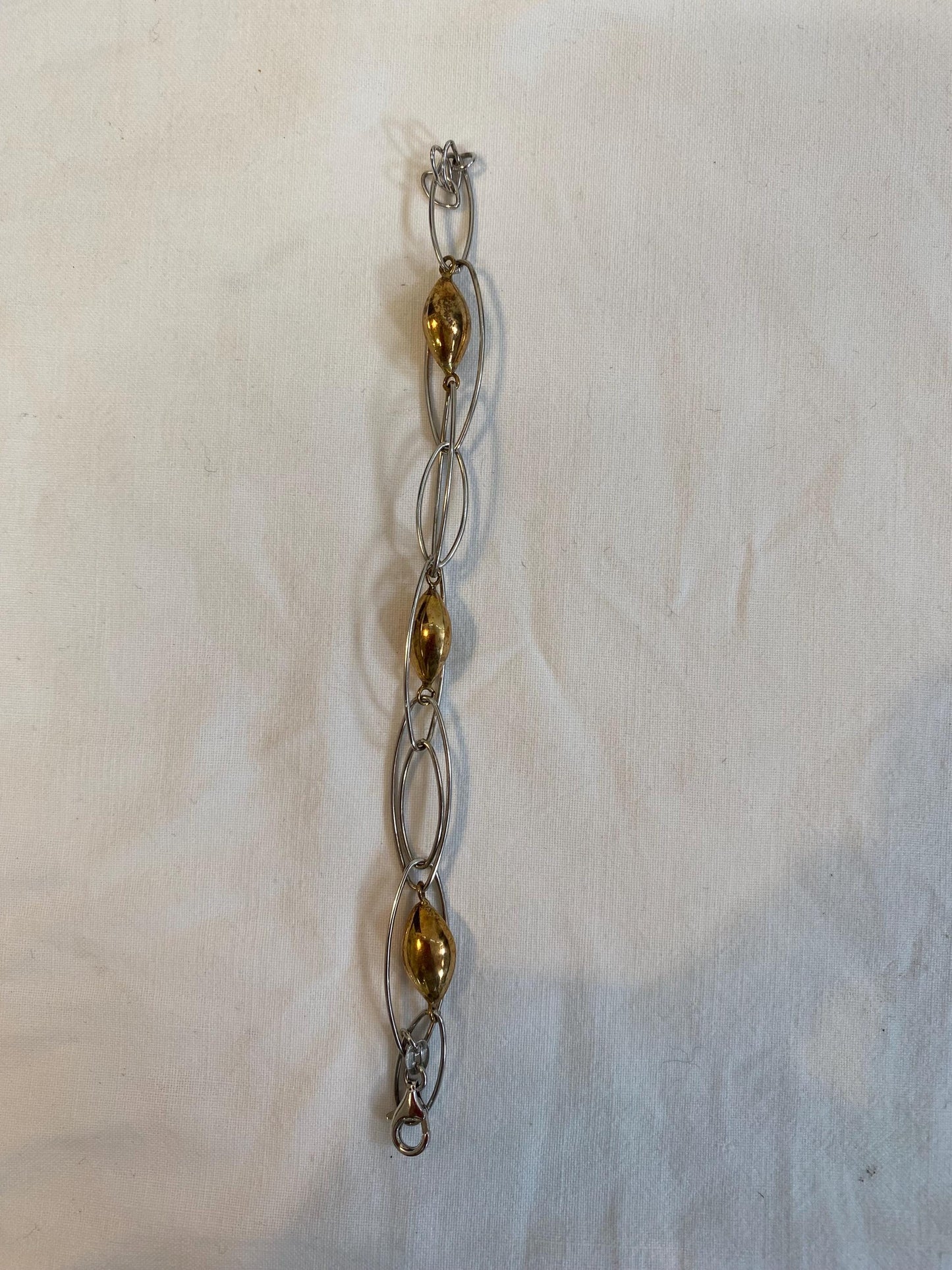 Bracciale Vintage in Argento 925 con Inserti Dorati Design Moderno Artigianale 21 cm, 10 g