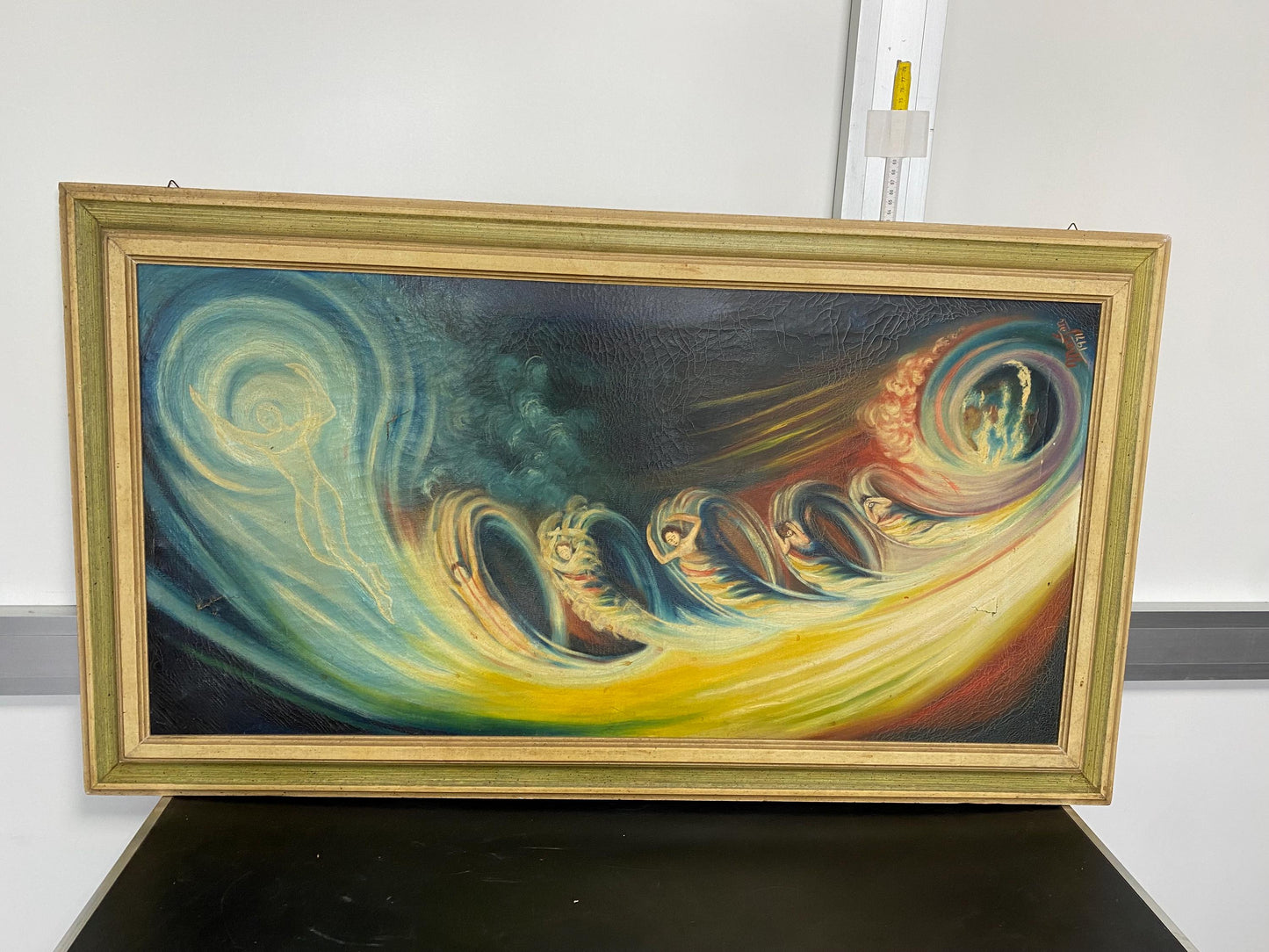 Quadro Astratto Dipinto a Mano - Cornice 112x63 cm - Firmato Marfan 1971