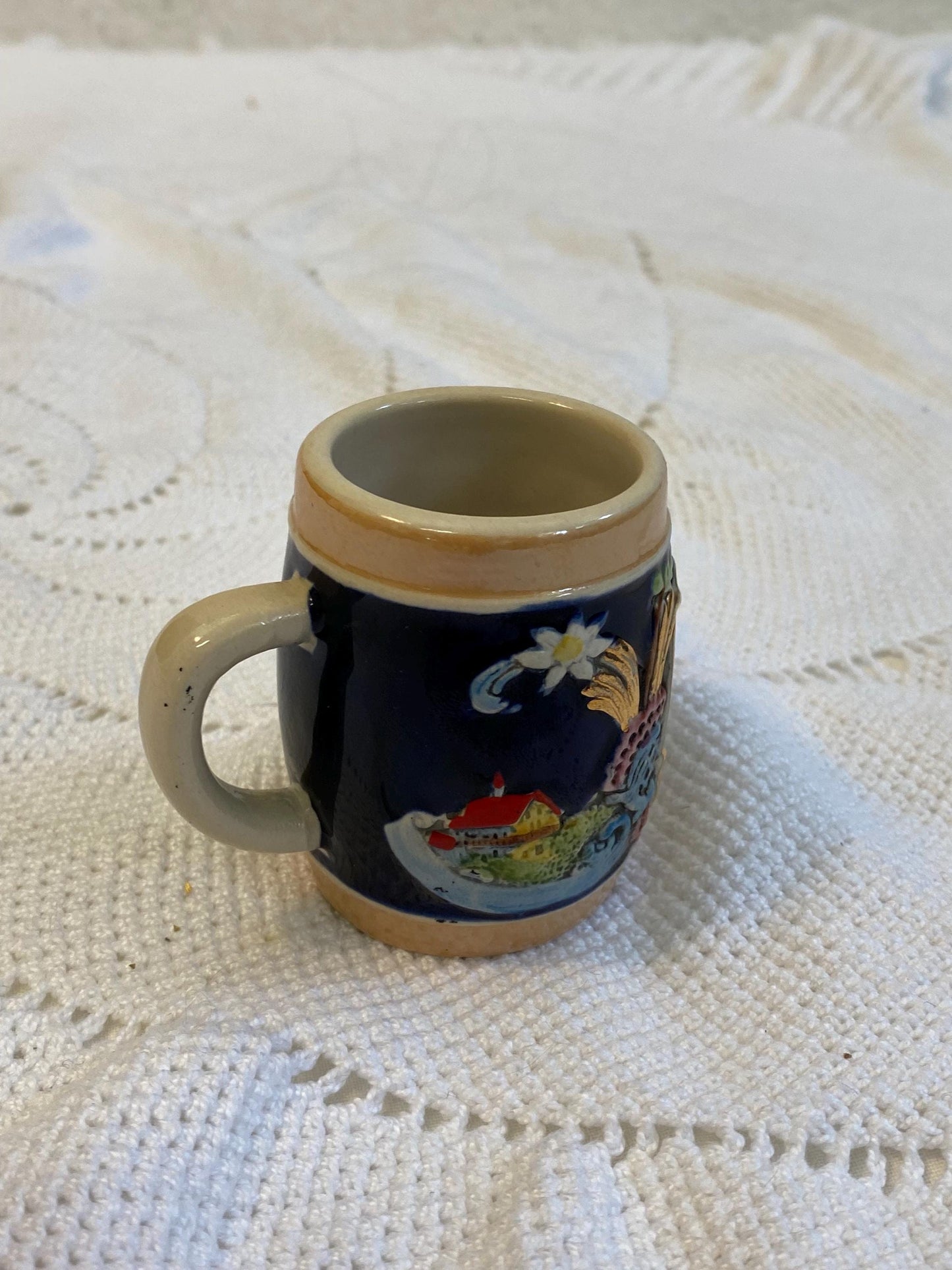 Mini boccale vintage San Candido dipinto a mano Franz ceramica smaltata 6,5 cm souvenir da collezione Alto Adige Dolomiti