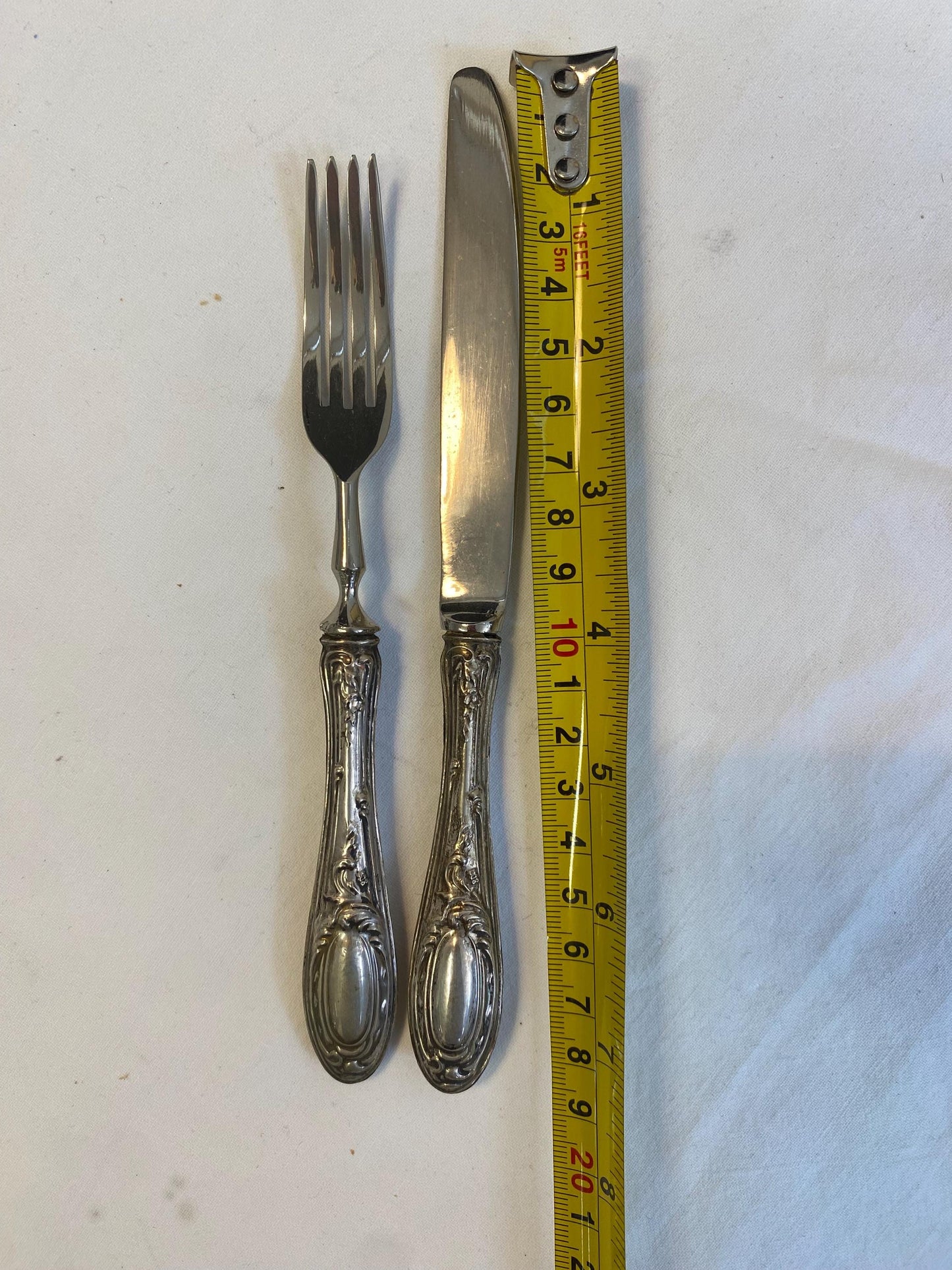 Set 12 posate da dessert vintage in argento 800 con scatola Coltelli e forchette ornate 18 cm Posate depoca da collezione