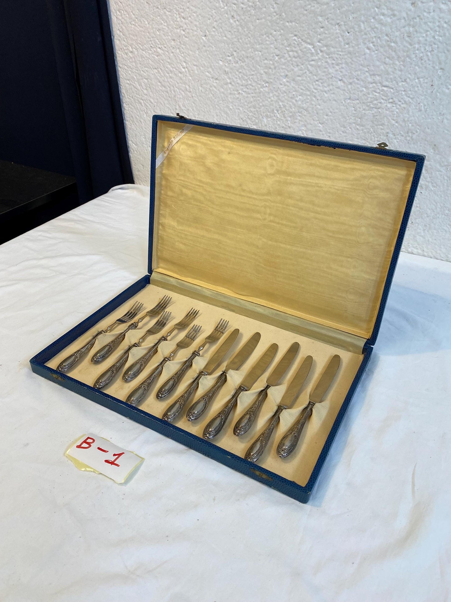Set 12 posate da dessert vintage in argento 800 con scatola Coltelli e forchette ornate 18 cm Posate depoca da collezione