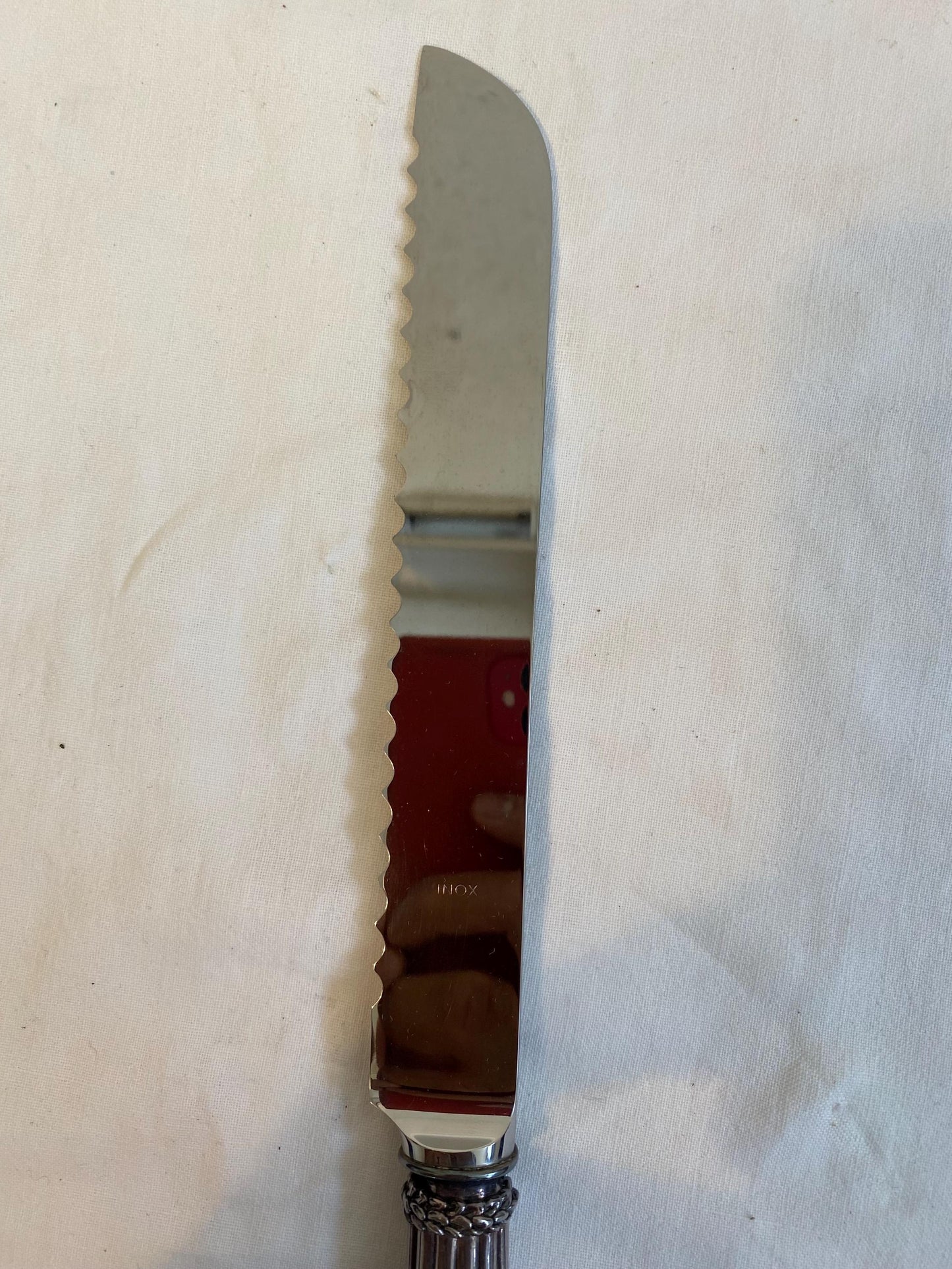 Coltello da torta G. Raspini in argento 925 manico cesellato 29 cm con scatola originale e libretto cura