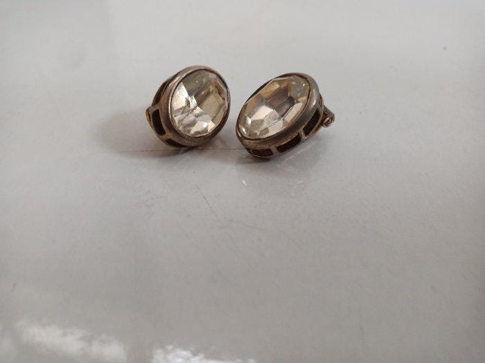 Orecchini vintage a clip in argento 925 con cristallo sfaccettato anni '50 made in Italy, 7,65 g