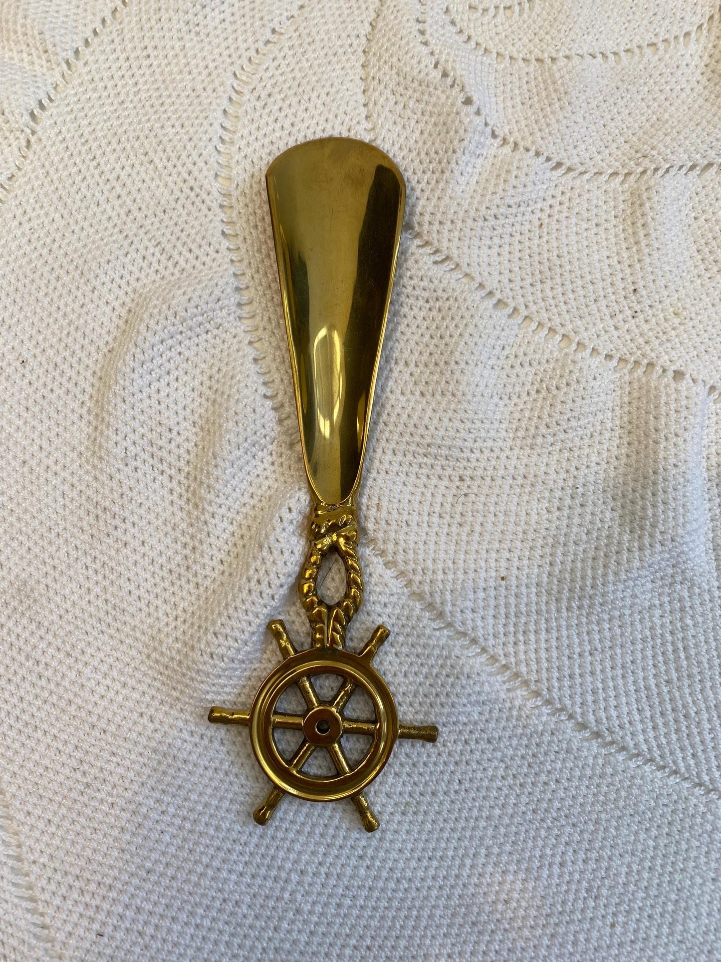 Calzascarpe vintage ottone 21 cm con timone nautico accessorio elegante per casa marina, stile navale rétro, regalo originale per lui