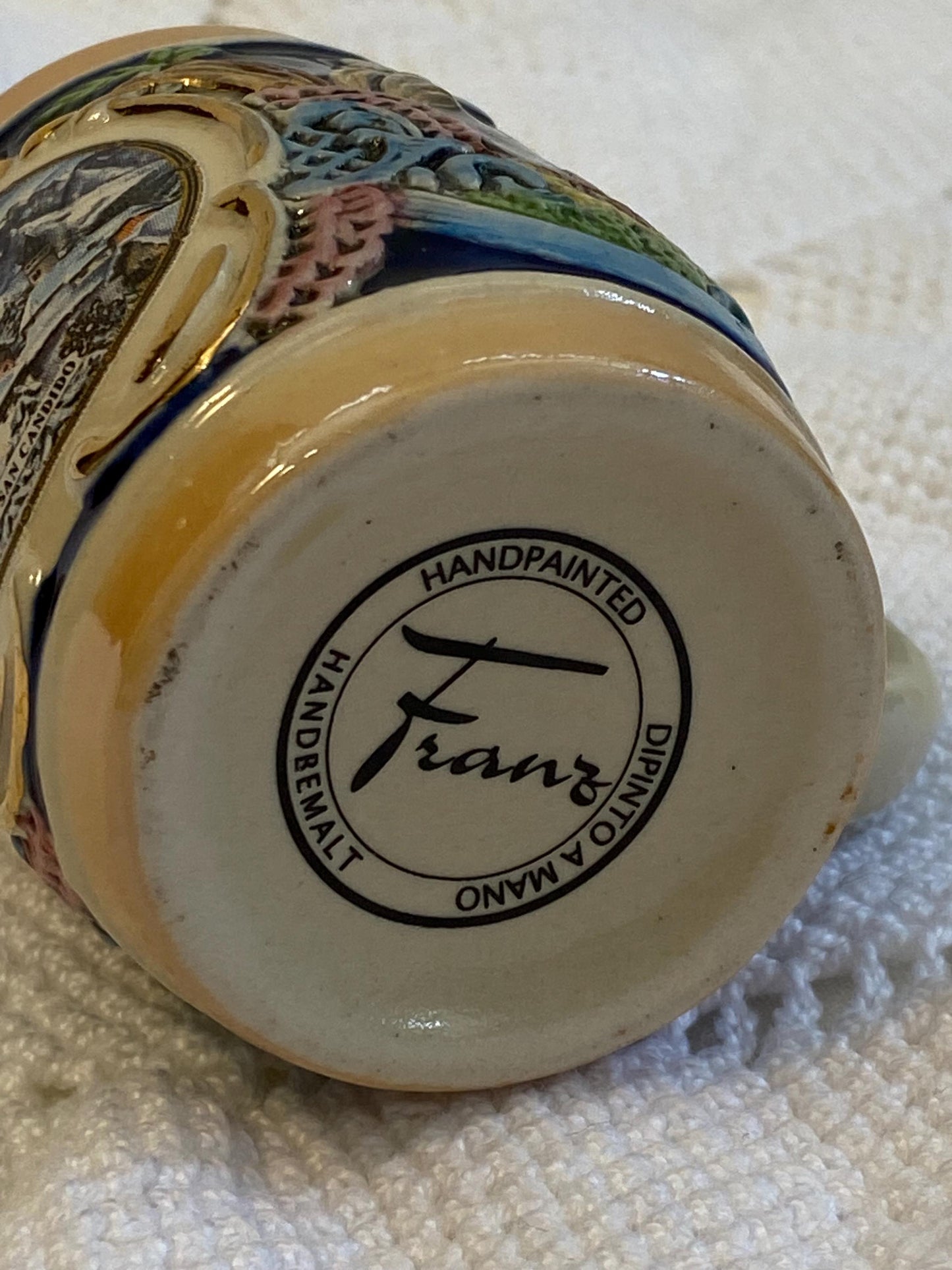 Mini boccale vintage San Candido dipinto a mano Franz ceramica smaltata 6,5 cm souvenir da collezione Alto Adige Dolomiti