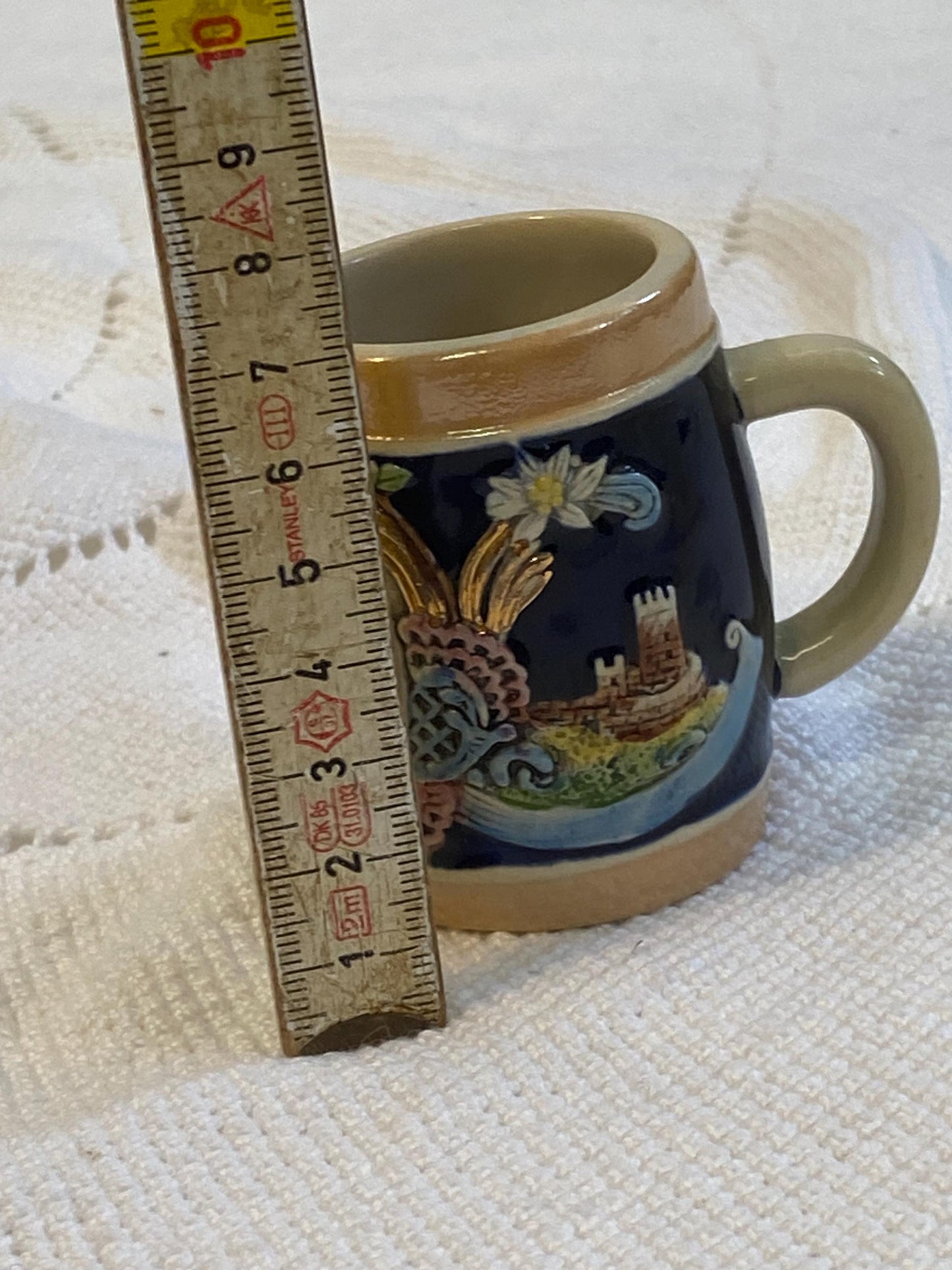 Mini boccale vintage San Candido dipinto a mano Franz ceramica smaltata 6,5 cm souvenir da collezione Alto Adige Dolomiti