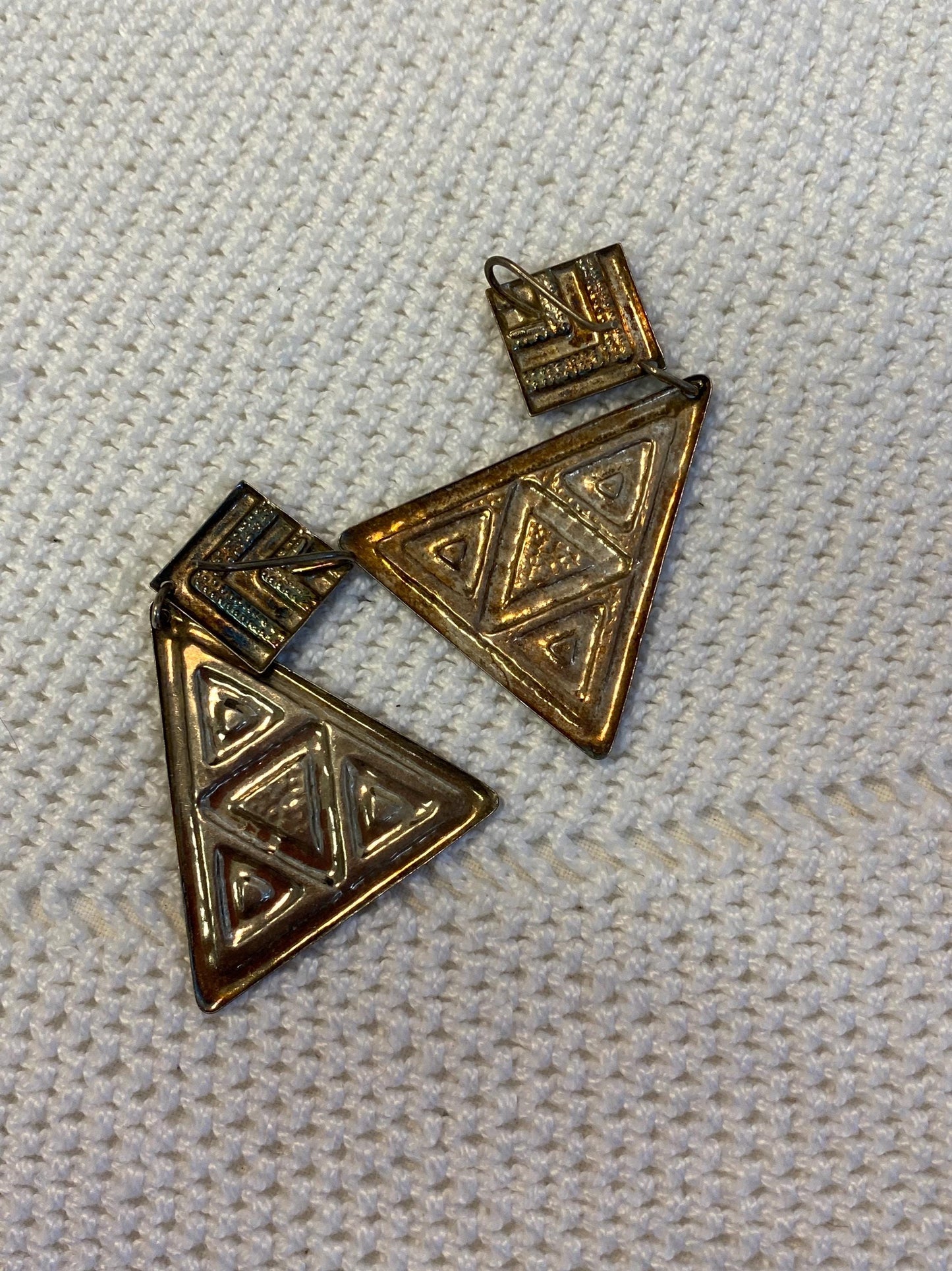 Orecchini pendenti vintage in argento 925 anni 80 triangolo geometrico statement clip-on modernist boho festival regalo collezionista